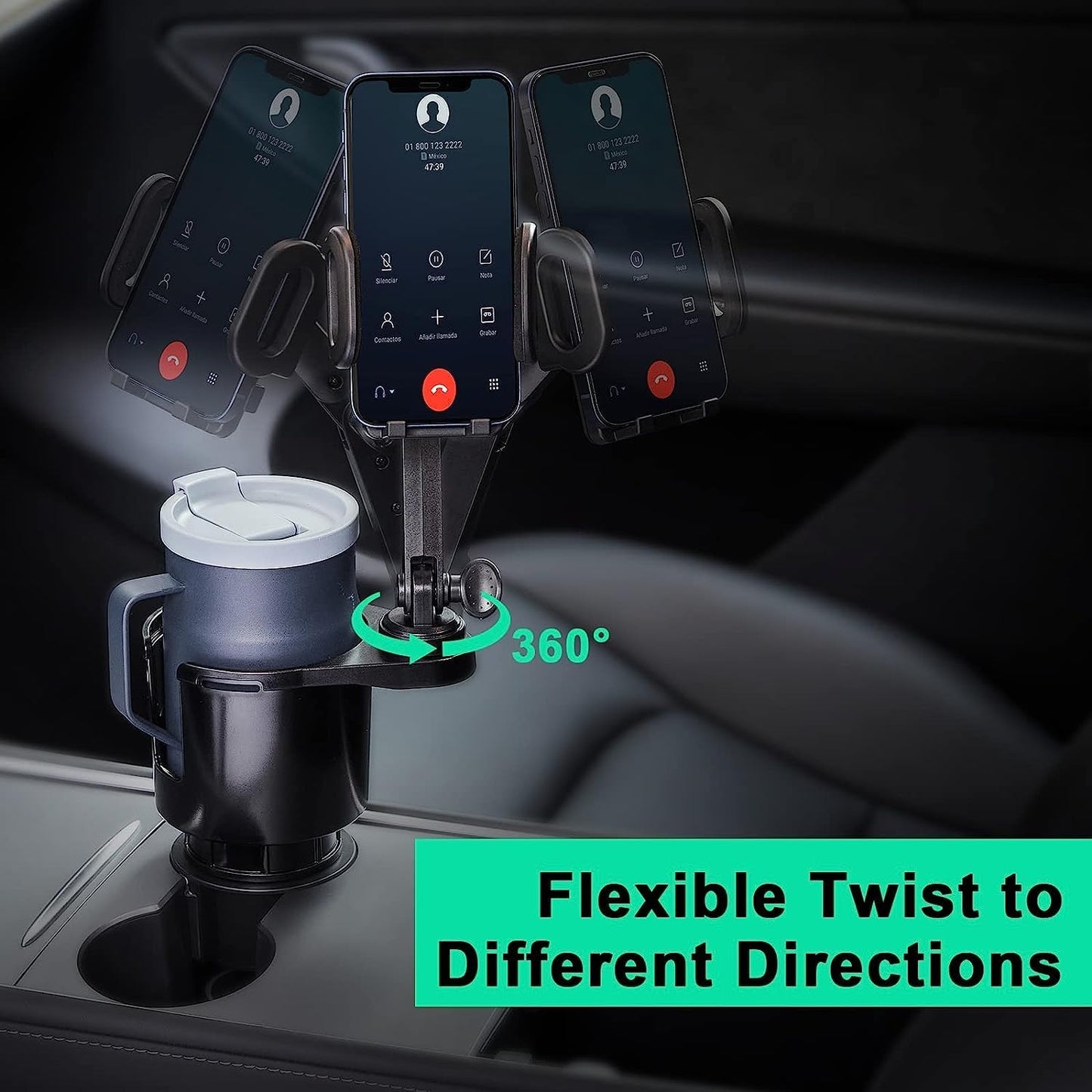 2-in-1 360 17 4.13", 3.78" This Hill Car Cup Holder Expander with Adjustable Base & Rotating Phone Mount, Compatible