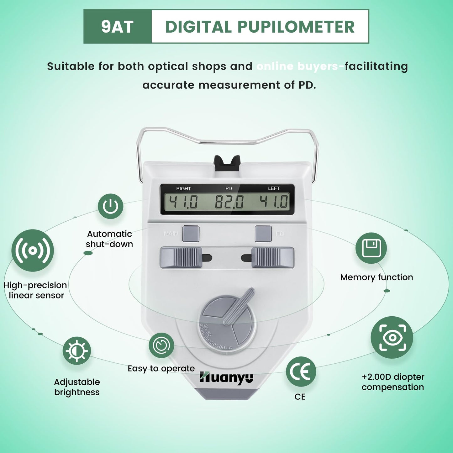 Huanyu LY-9AT Optical Digital Pupilometer 45-82mm Pupil Meter PD Meter and Huanyu Digital Pupilometer Distance Meter 0.1-0.5mm Accuracy Adjustable Bundle