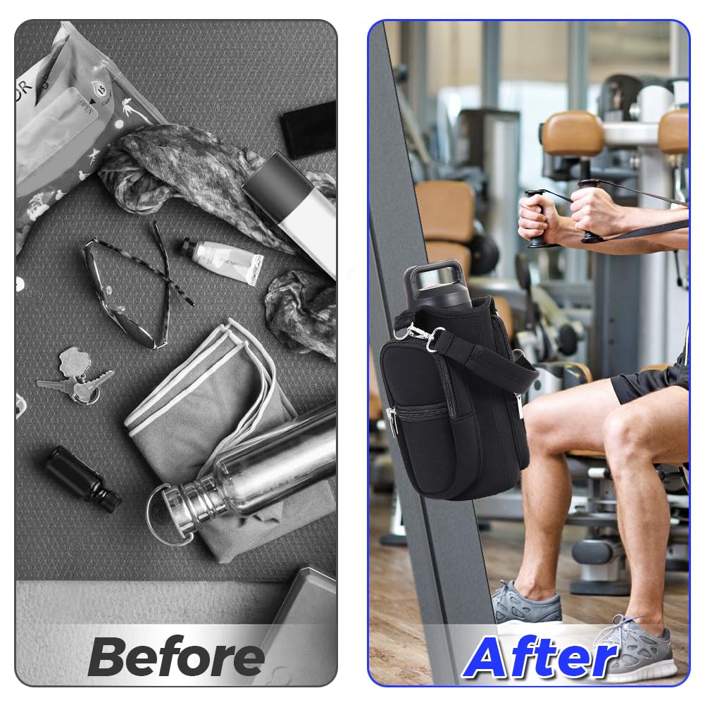 Tiiyee Magnetic Gym Bag, Magnetic Gym Water Bottle Bag- Water Bottle Carrier Holder with Strap & Phone Pocket, 6 Strong Magnets Crossbody Sling Pouch for Men Women Accessories, Travel Workout Sports