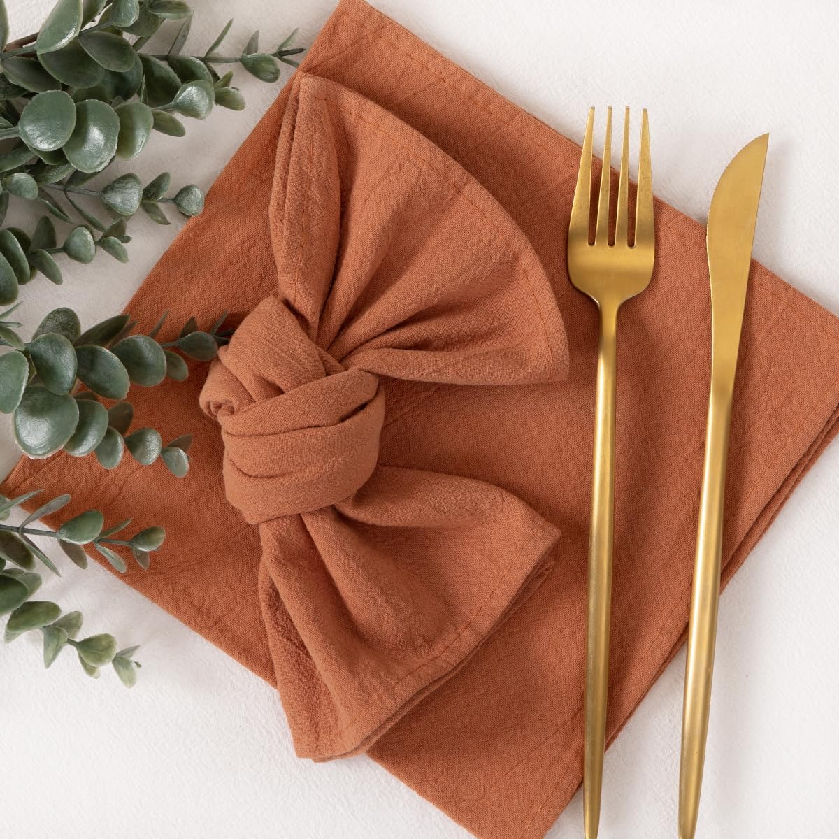 Socomi Cloth Napkins - Terracotta Washable Linen Cotton Set of 10 | 17"x17" for Weddings & Events