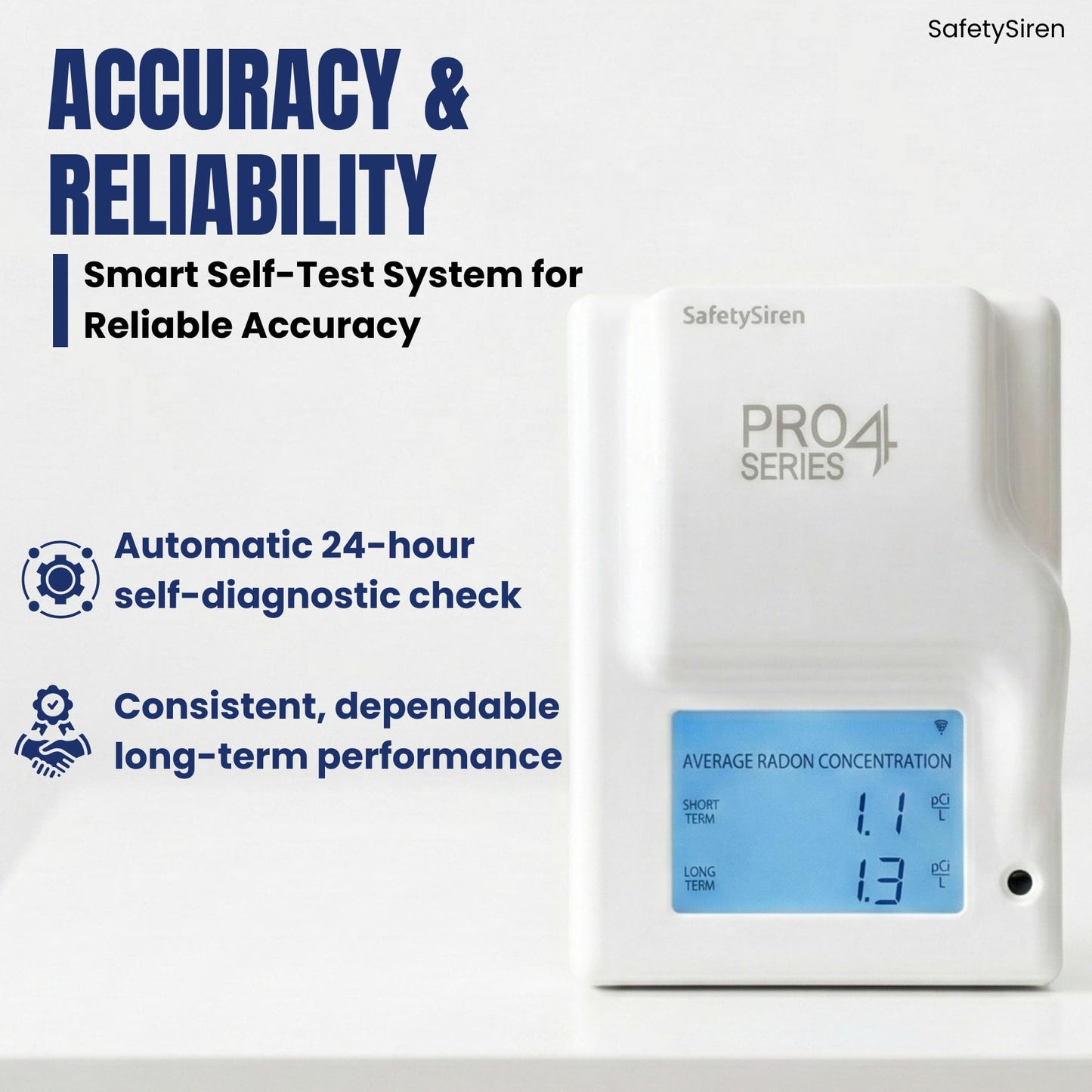 Safety Siren Pro4 Home Radon Gas Detector, Continuous Monitoring for Indoor Use with LED Indicators and Long-Term Radon Tracking, Real-Time Alerts, Digital Display and Alarm Function - 2 Pack
