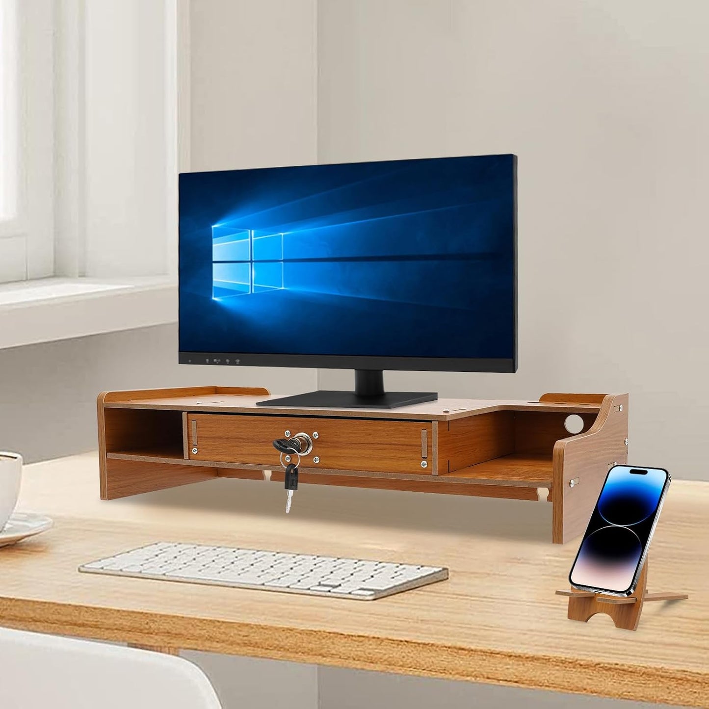 QUSKLISU (03) Computer Monitor Stand, Computer Rack with Drawers, Two top Platforms Desk Organizer Monitor Stand