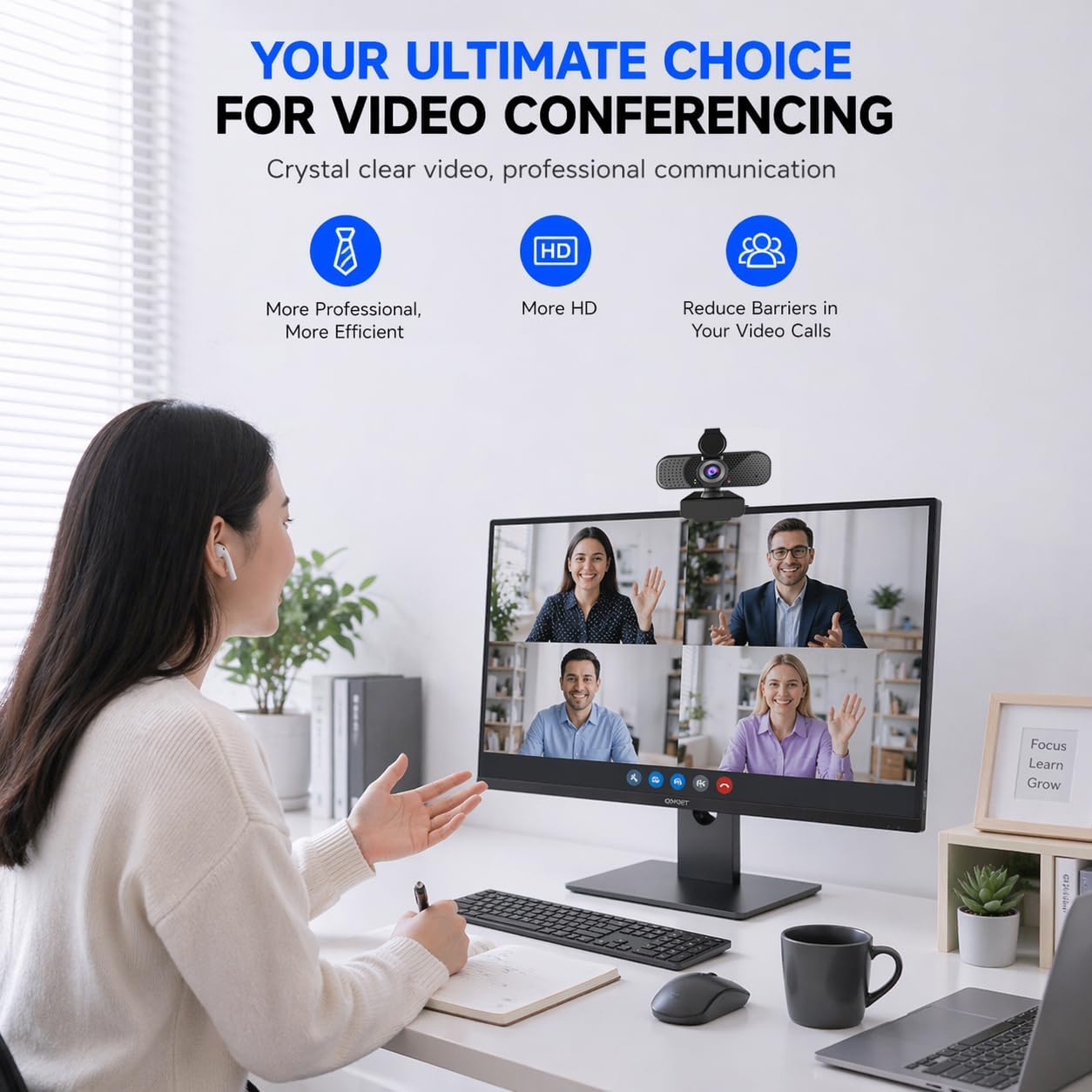 Kemeiv C26 1080P 105 Webcam with Microphone, USB Computer Camera with Privacy Cover, Noise Reducing Mic, Auto Light