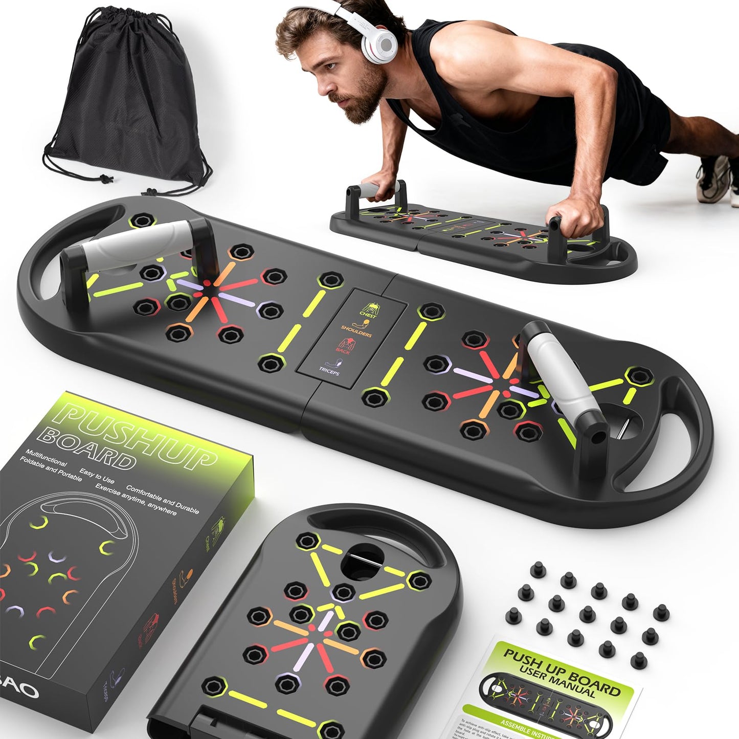 JLoibao Push Up Board Fitness, Workout Home Gym Equipment, 20 in 1 Exercise Pushup Bar Handles for Floor, Strength Training Equipment for Men