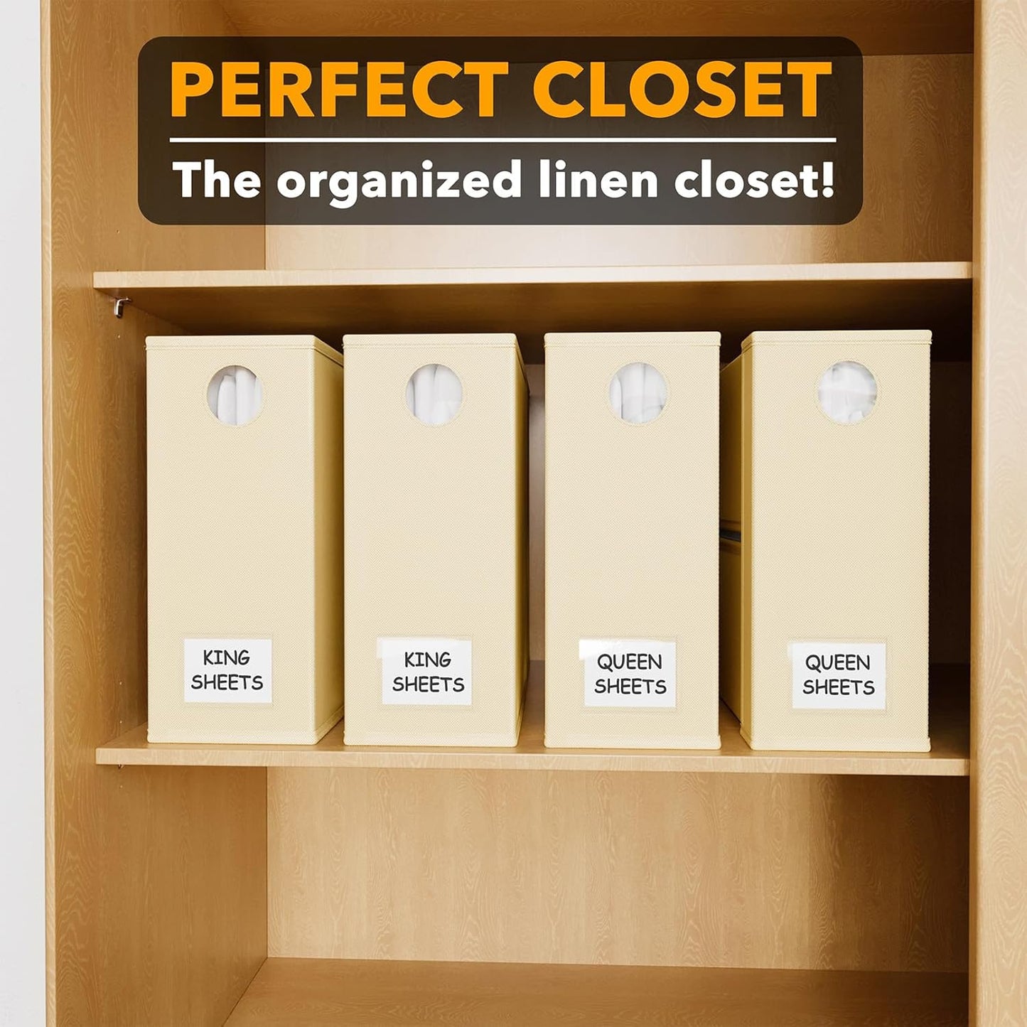 SpaceAid Bed Sheet Organizers - Foldable Linen Closet Storage with Window | XL for Queen & King Size, Beige