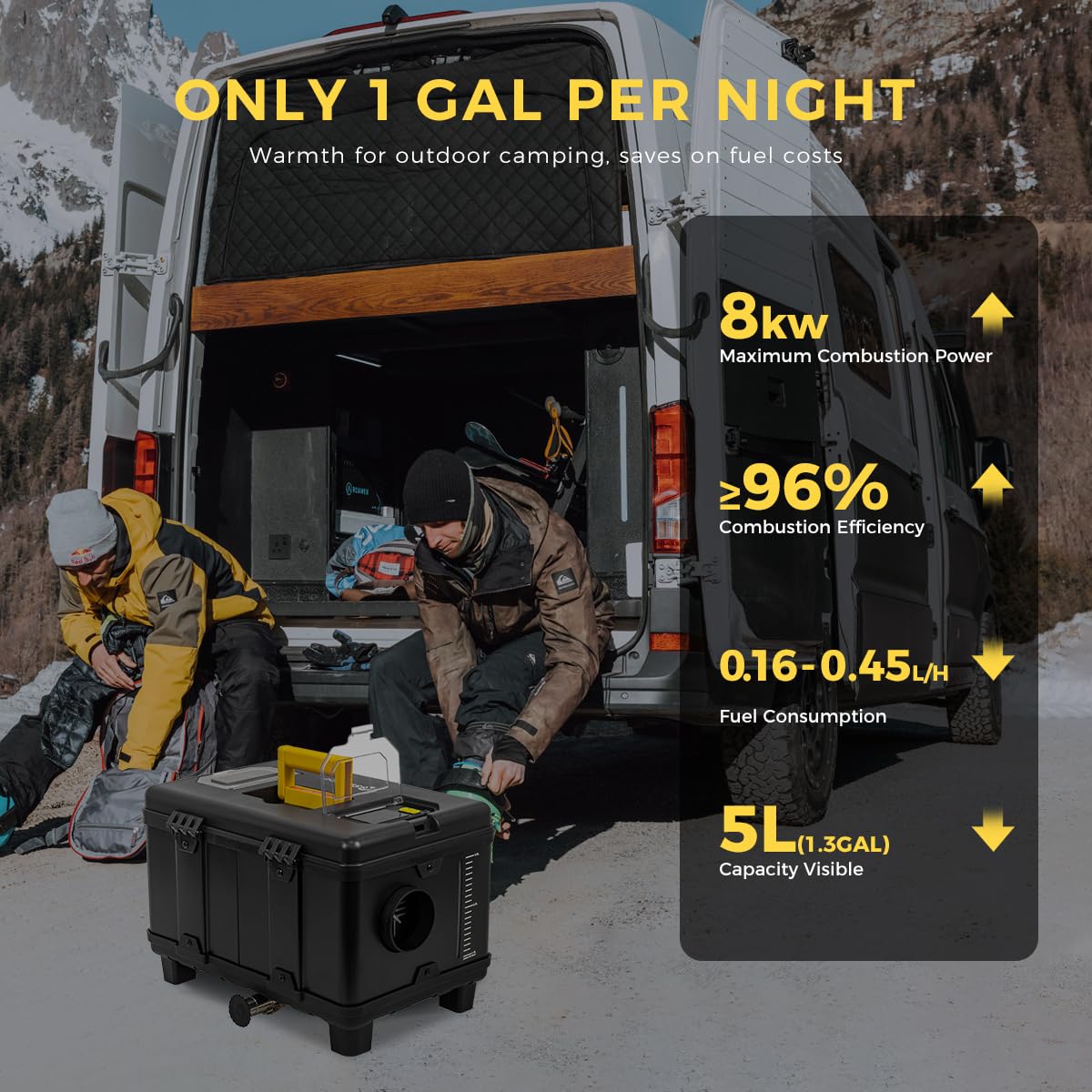 8kW Diesel Heater, 5L Toolbox Compact Portable Diesel Air Heater, 12V/24V/110V ALL IN ONE Fast Heating, with APP Control, Ventilation Mode, Parking Heater for Cars RV Camper Tent Garages