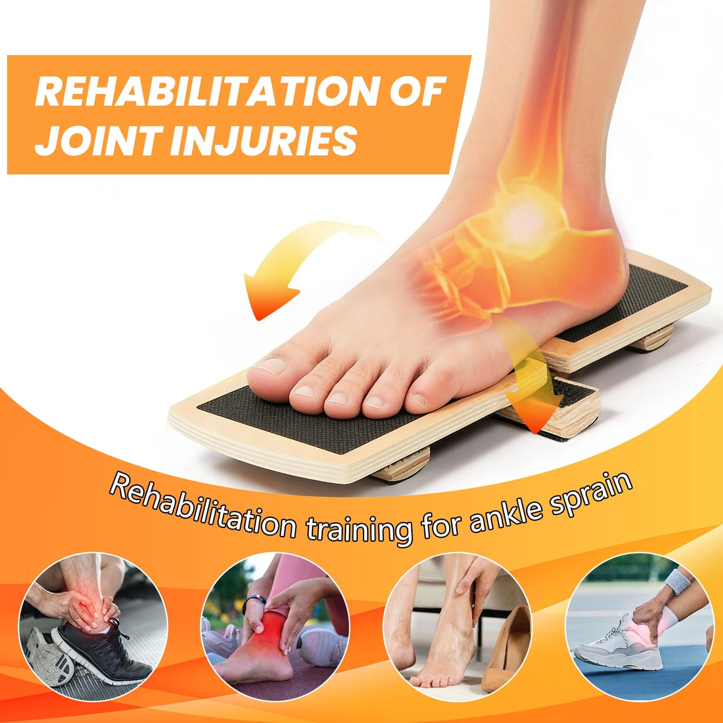 Ankle Balance Board & Foot Strengthener Kit with Massage Ball, Wood Wobble Board for Sprained Ankle Physical Therapy, Plantar Fasciitis Relief, Stability & Posture Training