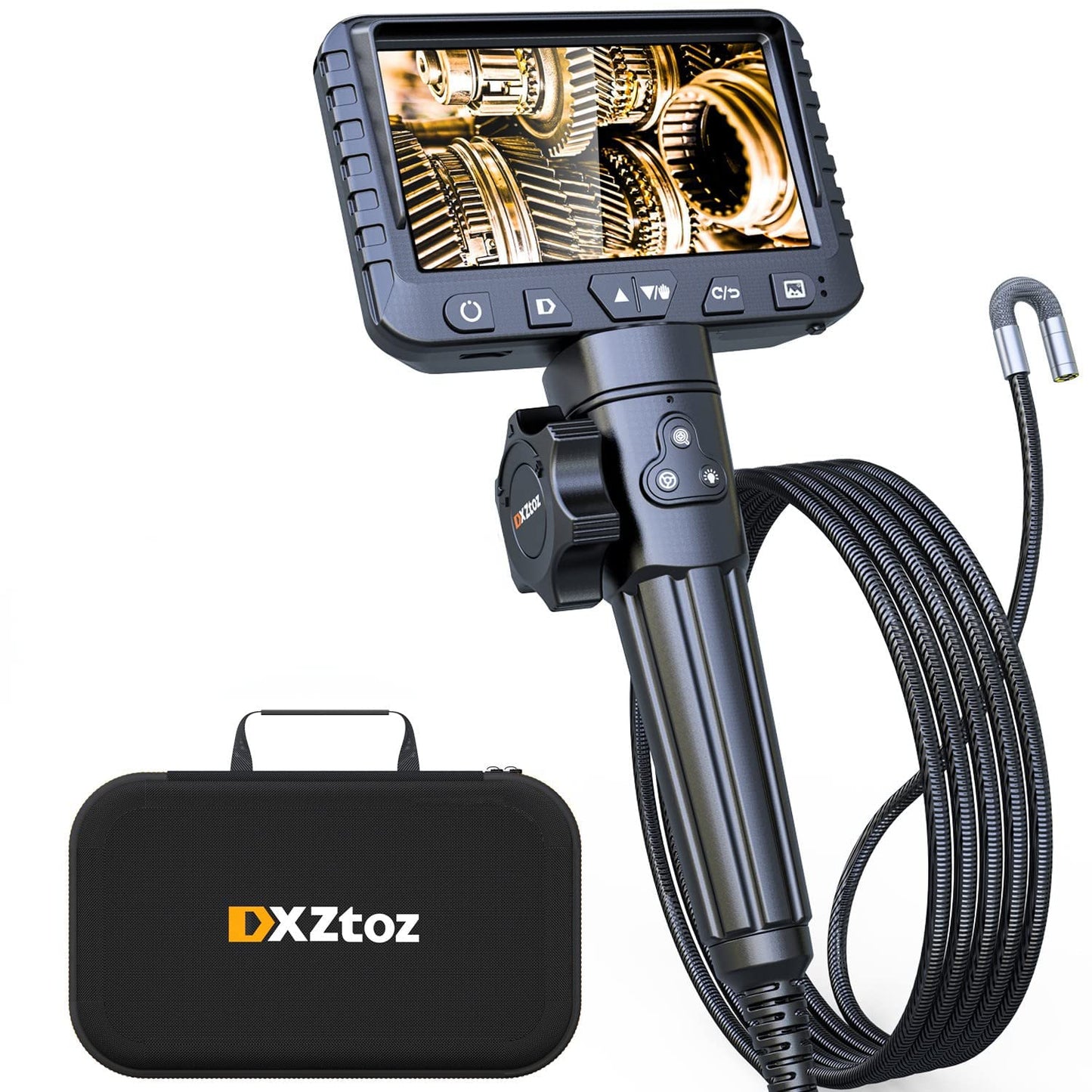 DXZtoz Two-Way Articulating Borescope with Light, 1080P Industrial Endoscope Inspection Camera with Flexible Articulated Probe for Automotive Engine Mechanic HVAC- 5.5FT