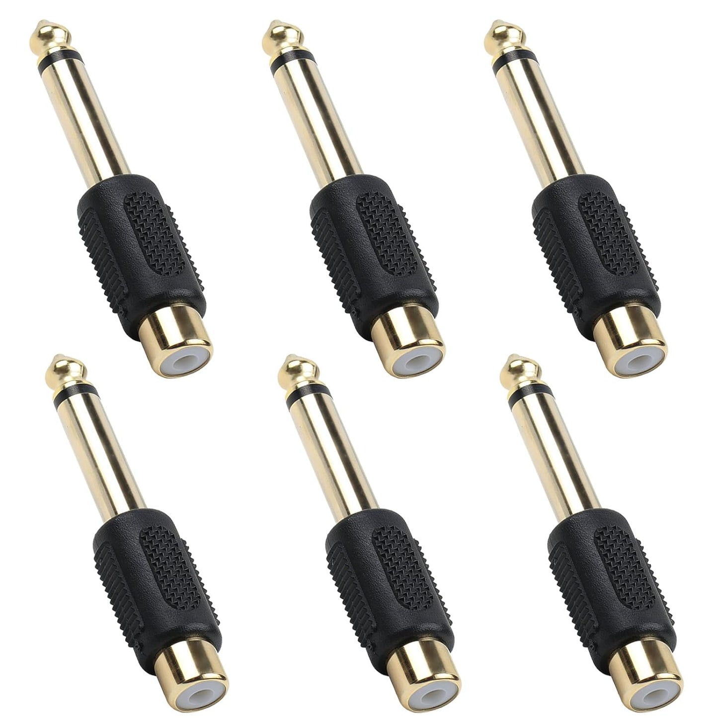 Brvlsoc 1/4" (6-Pack) 6.35mm RCA to Audio Adapter Mono Male Plug to RCA Female Connector, Gold-Plated Audio Jack