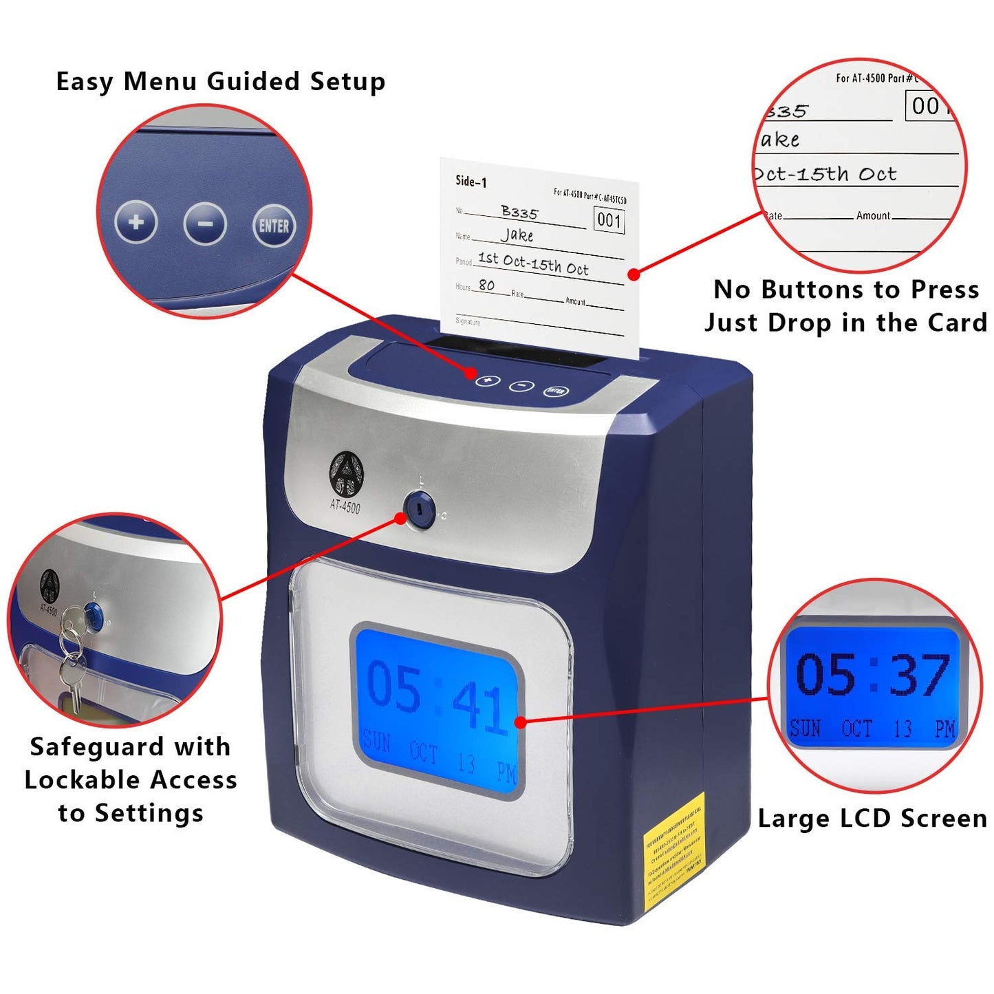 Allied Time USA Calculating AT-4500 Sets up in Minutes - totals Regular and Overtime Hours Worked