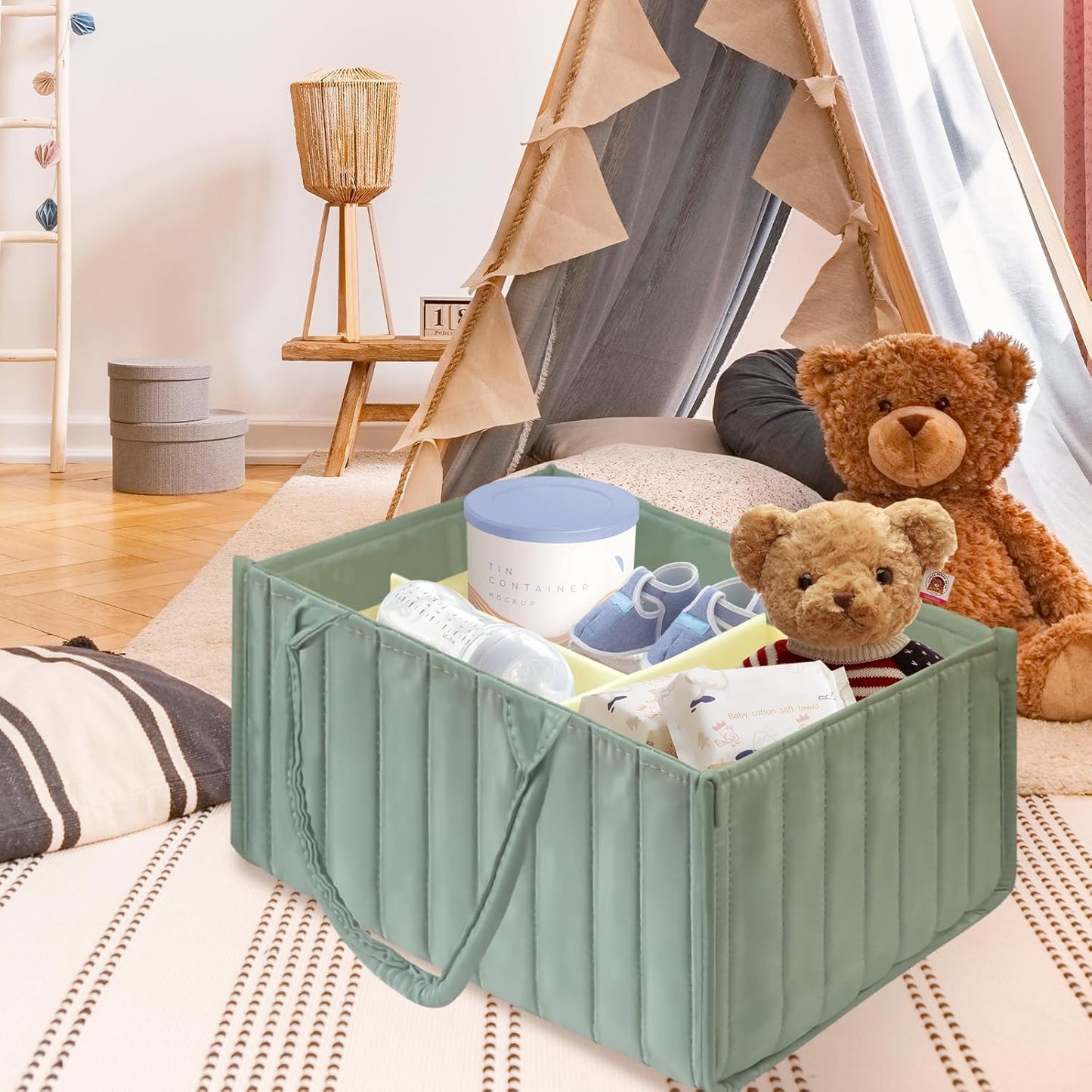 Skiennix Baby Diaper Caddy Organizer - Stylish Nursery Storage Bin for Diapers & Wipes | Perfect Baby Shower Gift