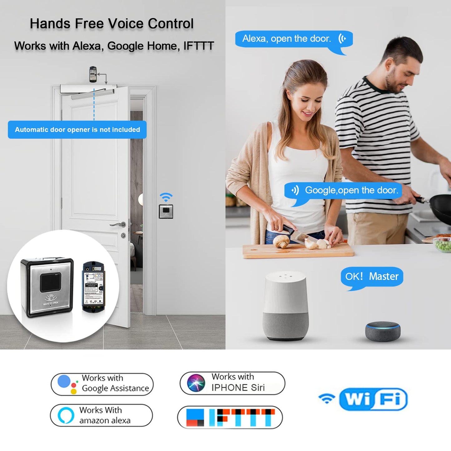 Olideauto Wireless Wave to Open Switch Touchless 2PCS Olide-512 Compatible for Automatic Door Opener and Receiver,with WIFI Function,Workable with Alexa&Google Assistant,Phone APP