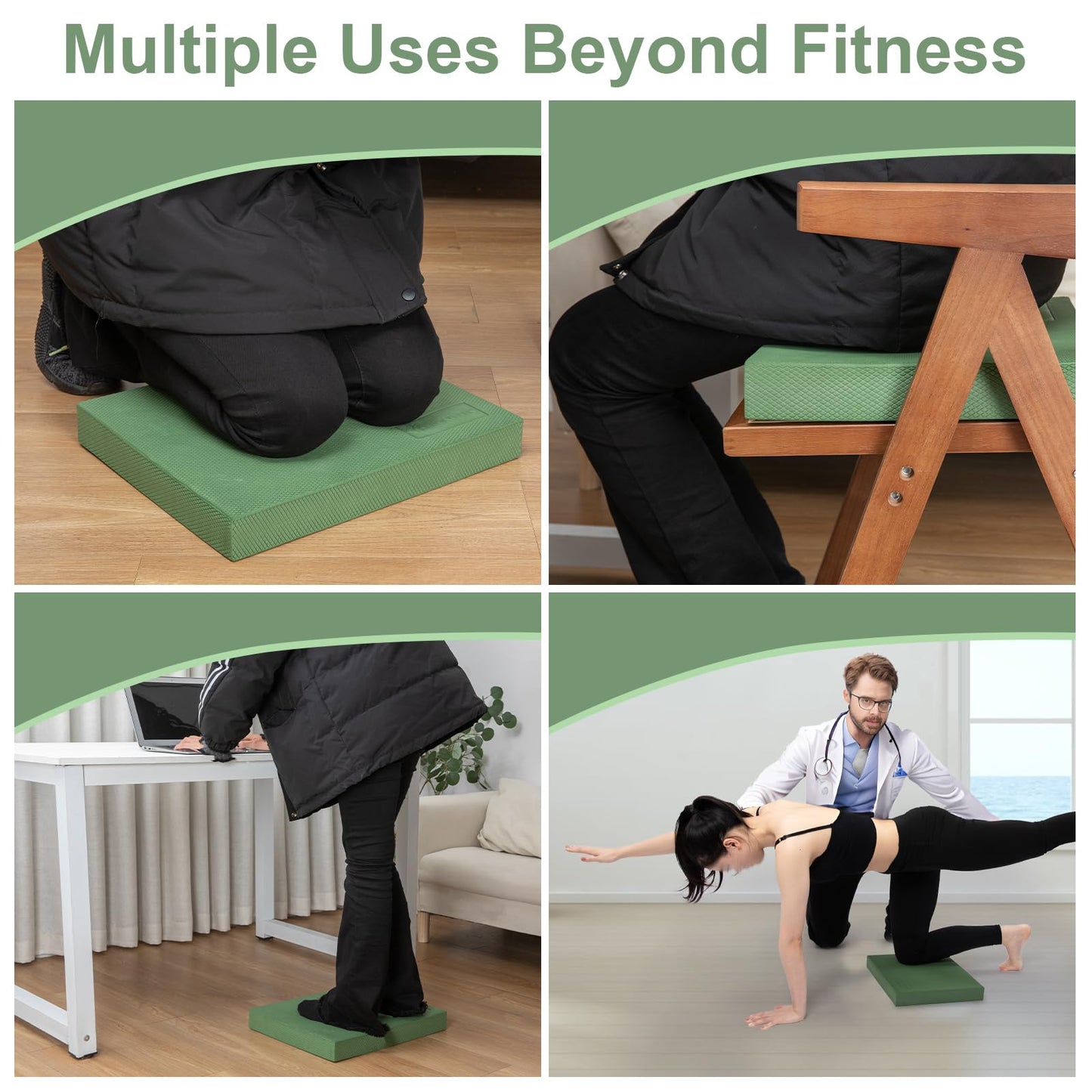StrongTek Professional Foam Exercise Balance Pad - 15.8" x 13" x 2", High-Density TPE Foam Knee Pad, Non-Slip & Water-Resistant, for Balance Training, Physical Therapy, Yoga, and More (Green)