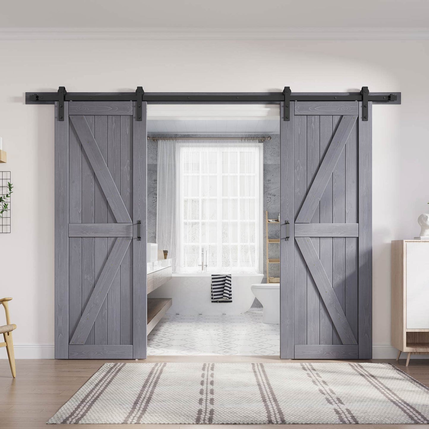 Fredbeck Grey Barn Doors Double 30x80 Wood Sliding Door for Bedroom