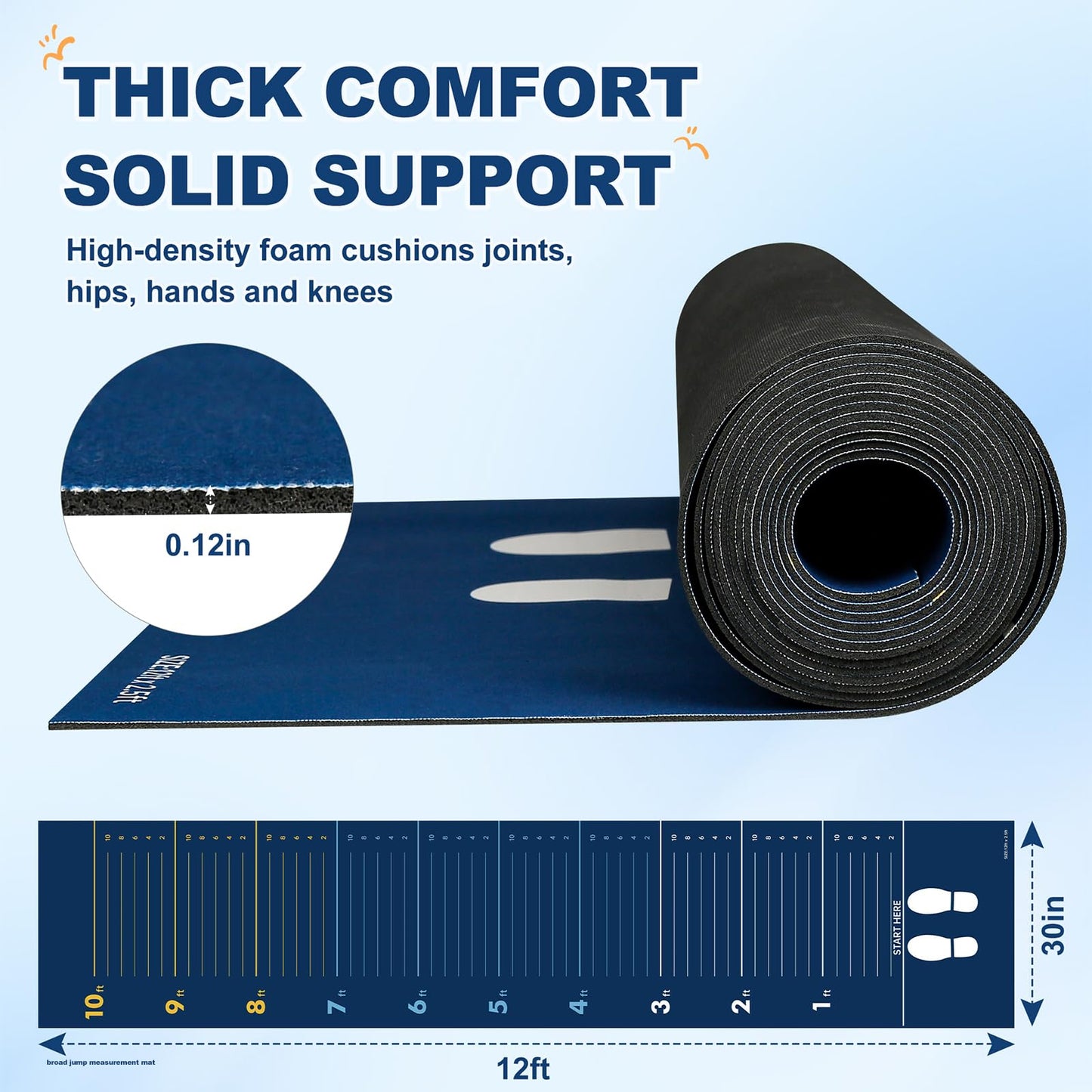 Standing Broad Jump Mat, Long Jump Training Mat with Clear Measurement Marks, Non Slip Broadjump Mat for Home, Gym and School PE