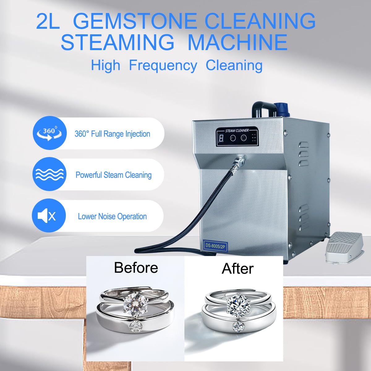 Jewelry Steam Cleaner Machine Professional for Ring Watch 1200W Commercial Jewelry Steamer High Pressure for Diamond Gold Silver 2L Stainless Steel Automatic Cleaning Steaming for Sunglass Scalpel