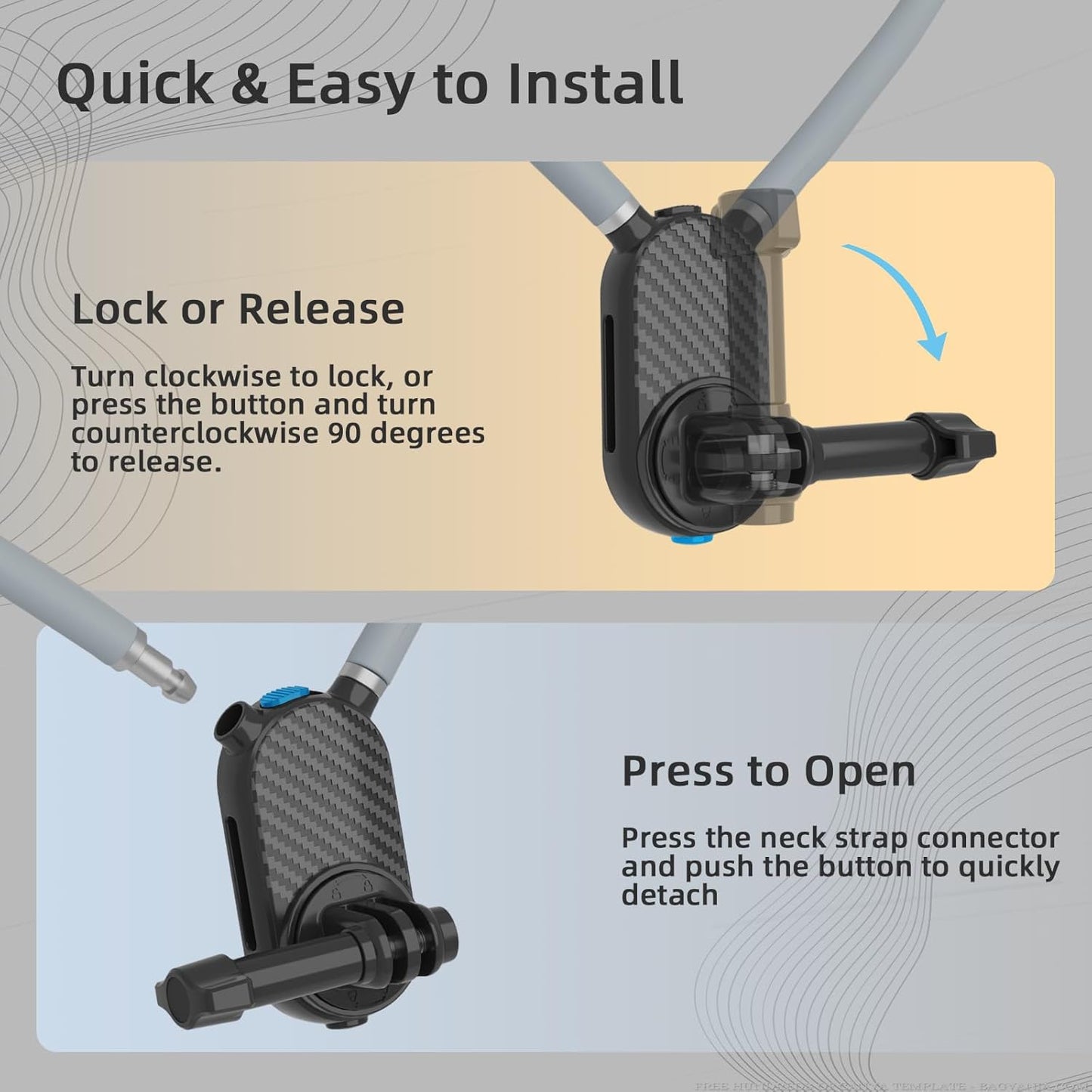 KINGJOY 13/12, 5/4 360 Action Camera Neck Mount, Flexible Silicone POV Neck Holder with Anti-Shake Chest Strap, Quick