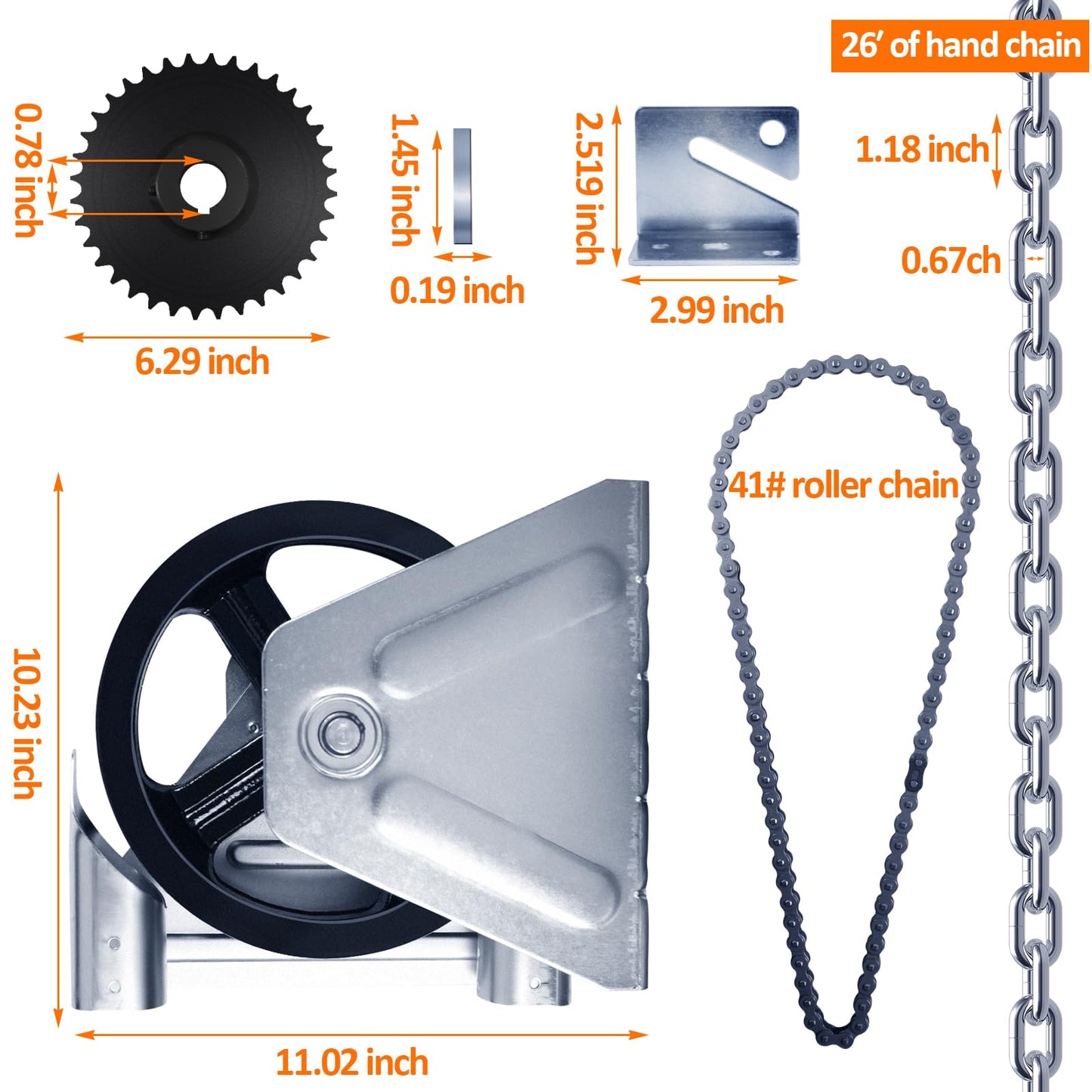 ‎NULTRUMA Garage Door Opener Chain Hoist 1 Inch Shaft Model 2000R 4:1 Reduction Wall Mount