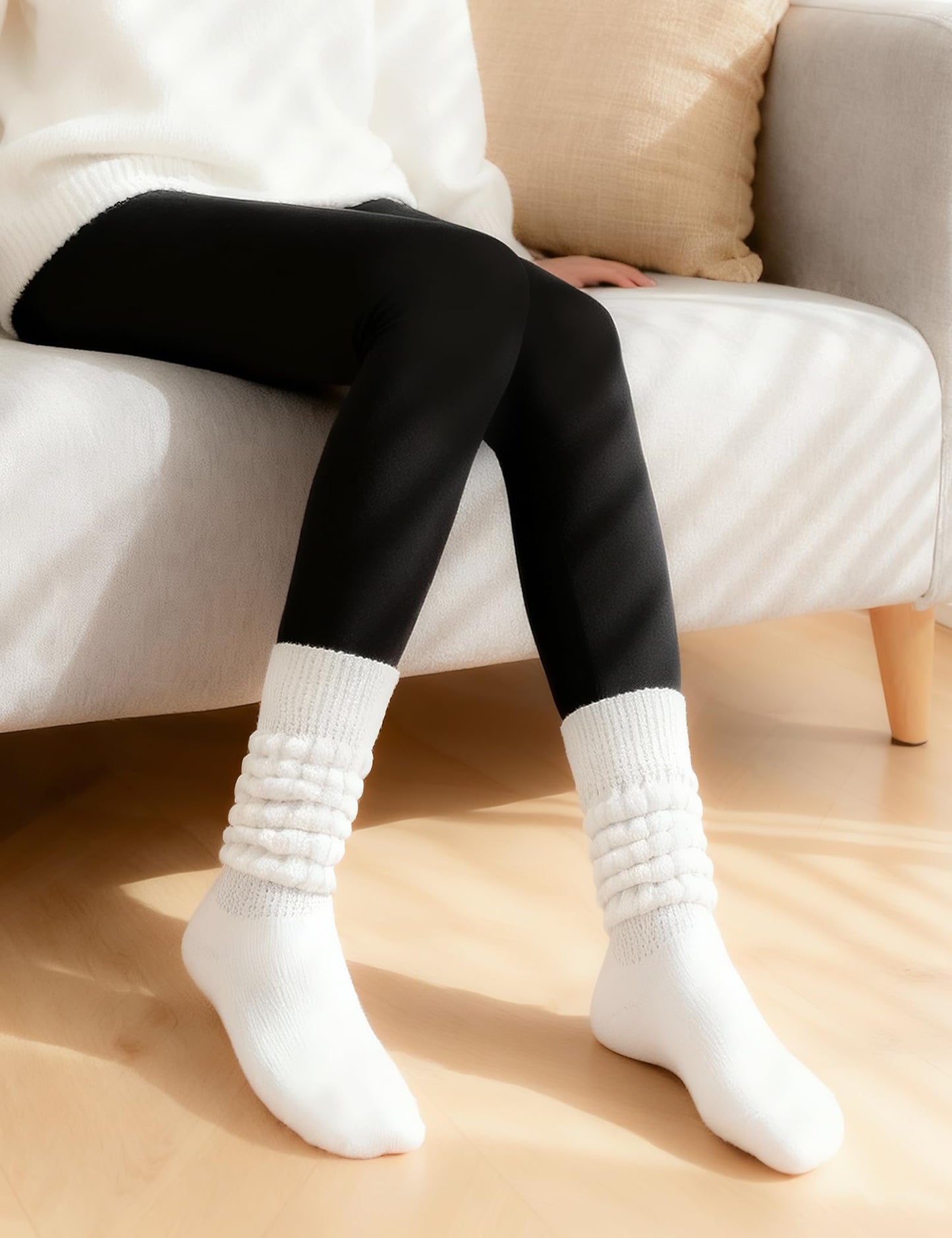Witwot 3 Pairs Womens Slouch Socks Knee High Tube Scrunch Sock Size 6-11 White