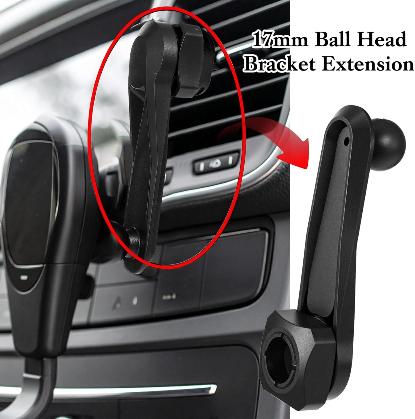 Xelsluthe 2 Pack 17mm Ball Joint Extension Arm, Ball Magnetic Female to Male Head Car Phone Mount Extension for Car Air