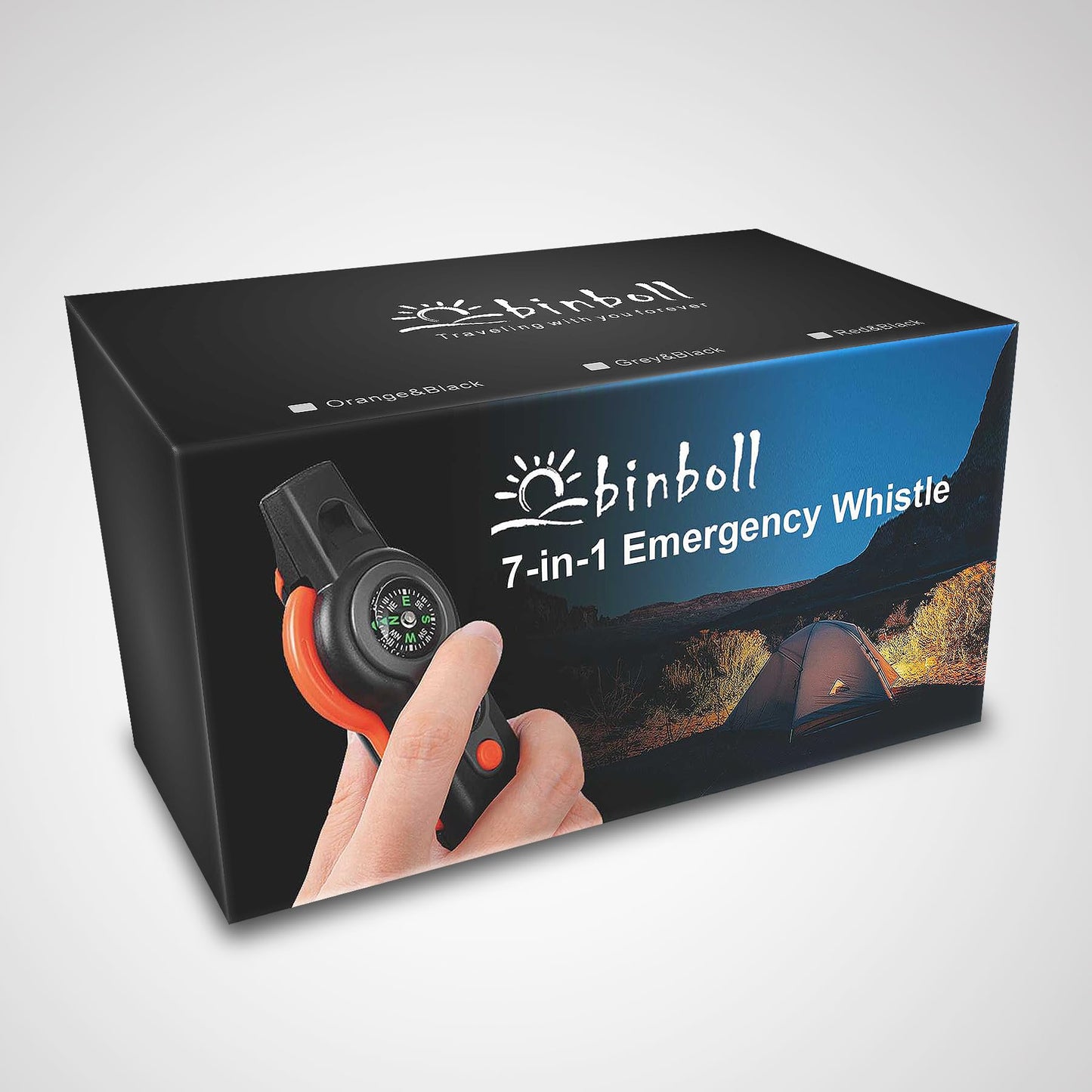 binboll Emergency Survival Function Whistle, Outdoor Multifunctional Tool Safety Whistle with Lanyard, Ideal for Kayaking, Boating, Hiking, Camping, Climbing, Hunting, Fishing (Orange&Black)