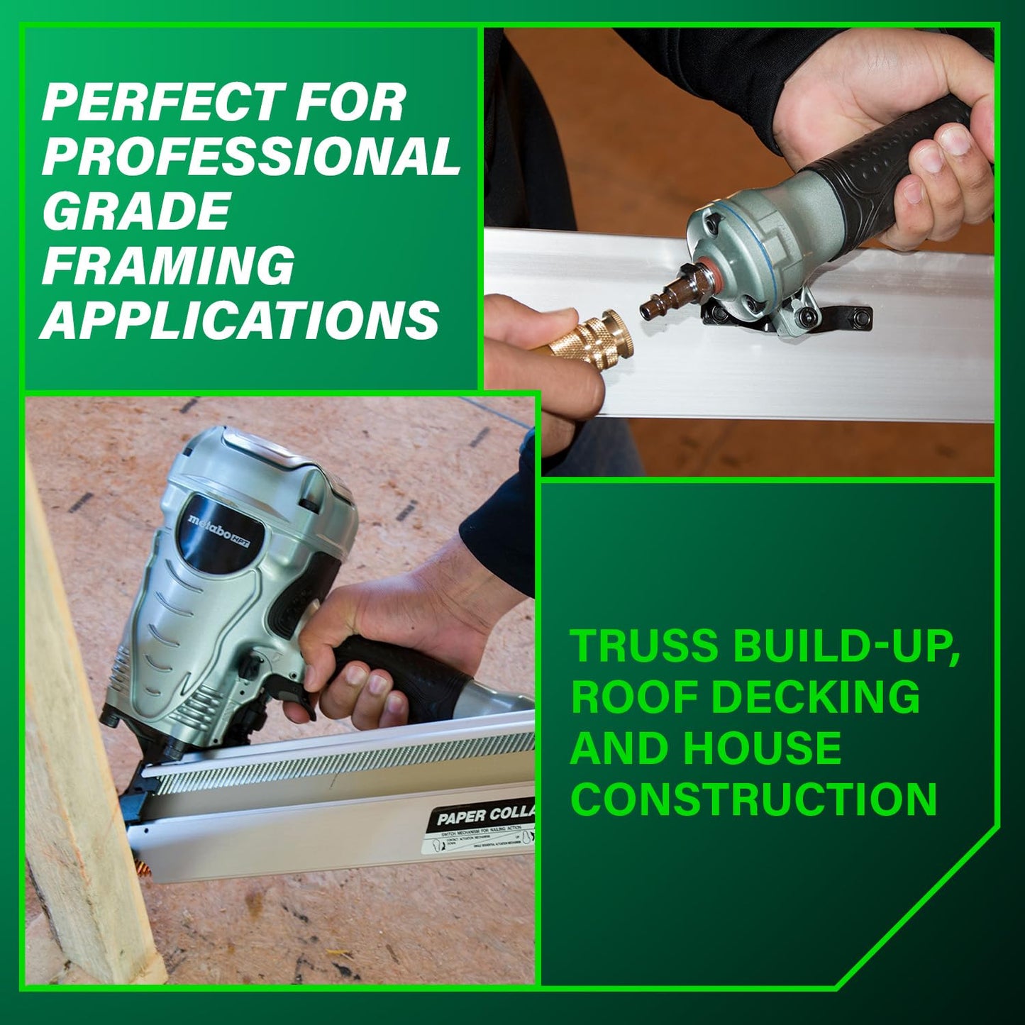 Metabo HPT Framing Nailer, Pro-Preferred Framing Tool for Flooring, Truss Build-Up, Roof Decking, and Housing Construction, Quick Switch Nailing, 3-1/2" 30° Paper Collated Nails, NR90ADS1