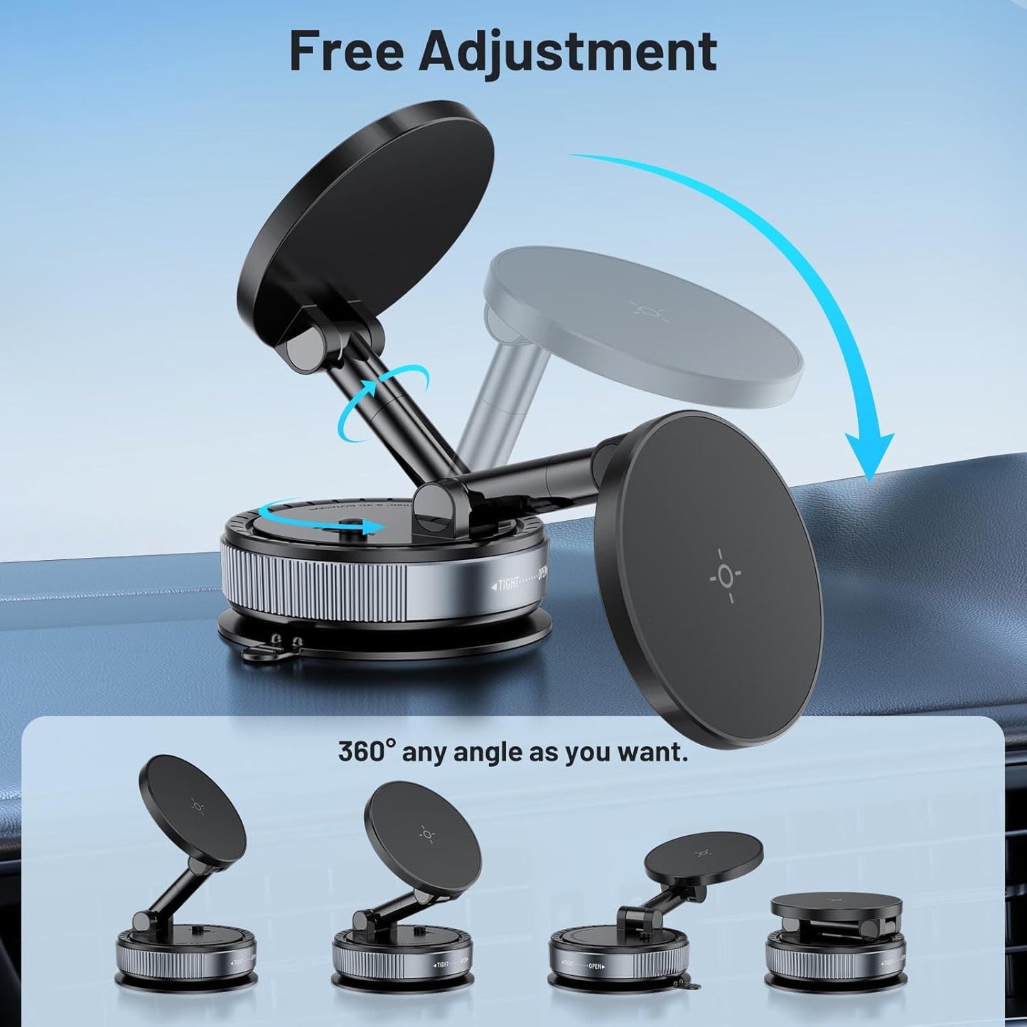 Crazytree 360Adjustable Magnetic Phone Holder for Car, Suction Cup Phone Mount, Foldable Vacuum Magnetic Phone Holder