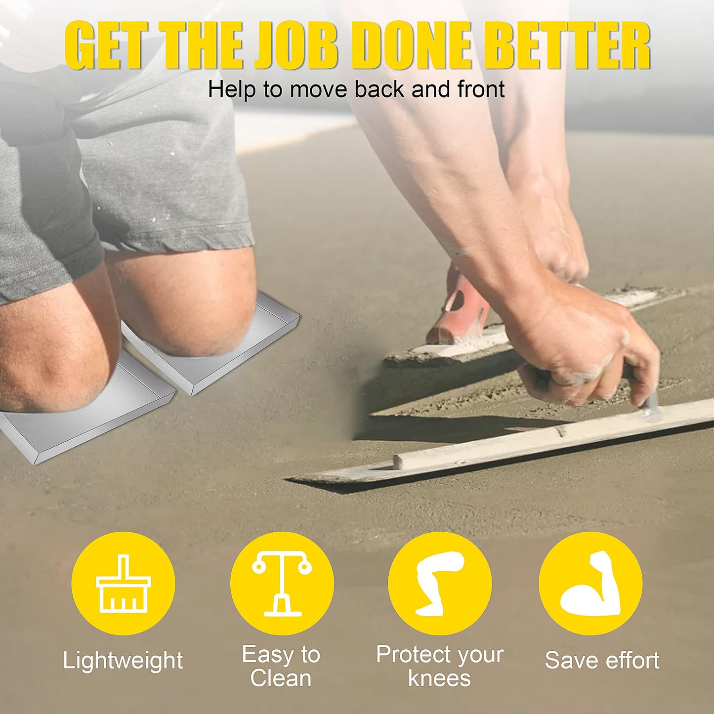 Xxzhiho Concrete Boards,30'' x 8'' Concrete Sliders Pair Moving Sliders,Stainless Steel Knee Boards for Concrete Work,Concrete Knee Boards Slider with Board Straps for Concrete Finishing