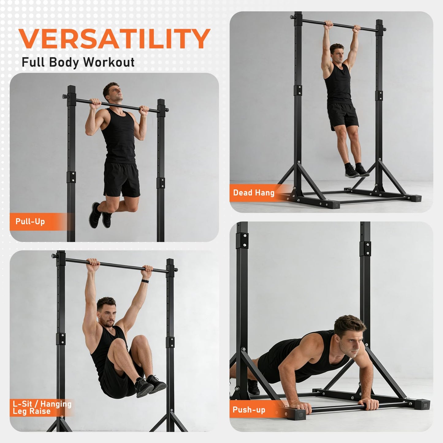 Power Tower Pull Up Bar Station - 440LBS Heavy Duty Home Gym Equipment - Adjustable Height (4.2ft-7ft) Free Standing Chin Up Bar with Zero-Wobble Triangular Base for Strength Training & Calisthenics