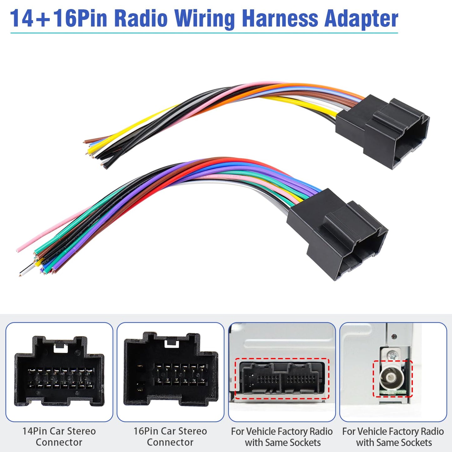 Buick,14Pin 16Pin Radio Wiring Harness Antenna Compatible with Chevrolet Chevy Sierra Silverado Express Suburban