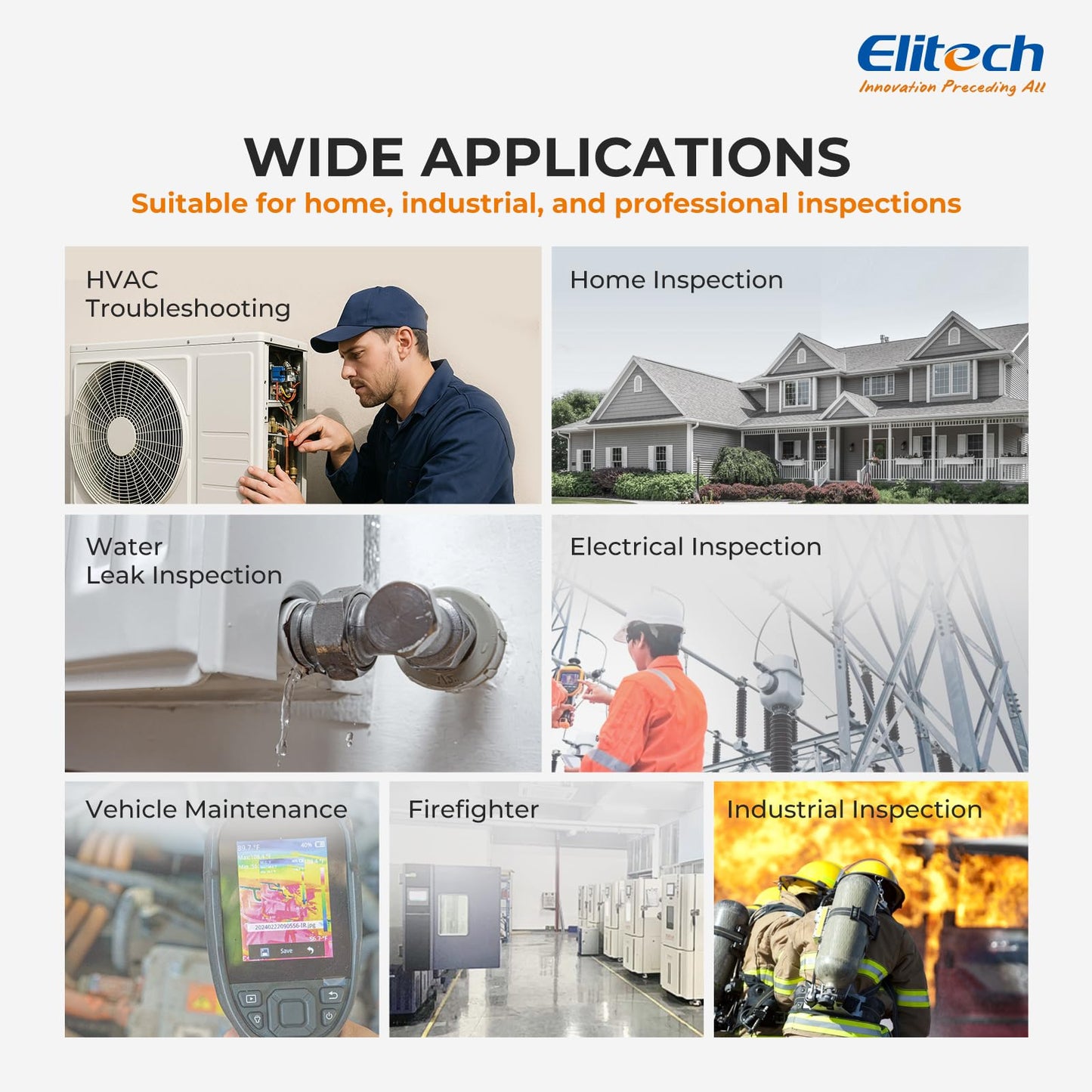 Elitech Thermal Imaging Camera 256 x 192 IR Resolution, Handheld Infrared Imager for Home Inspection & HVAC, Real-Time Video Recording, <40mK Sensitivity, 25Hz Thermal Leak Detector (-4°F to 752°F)
