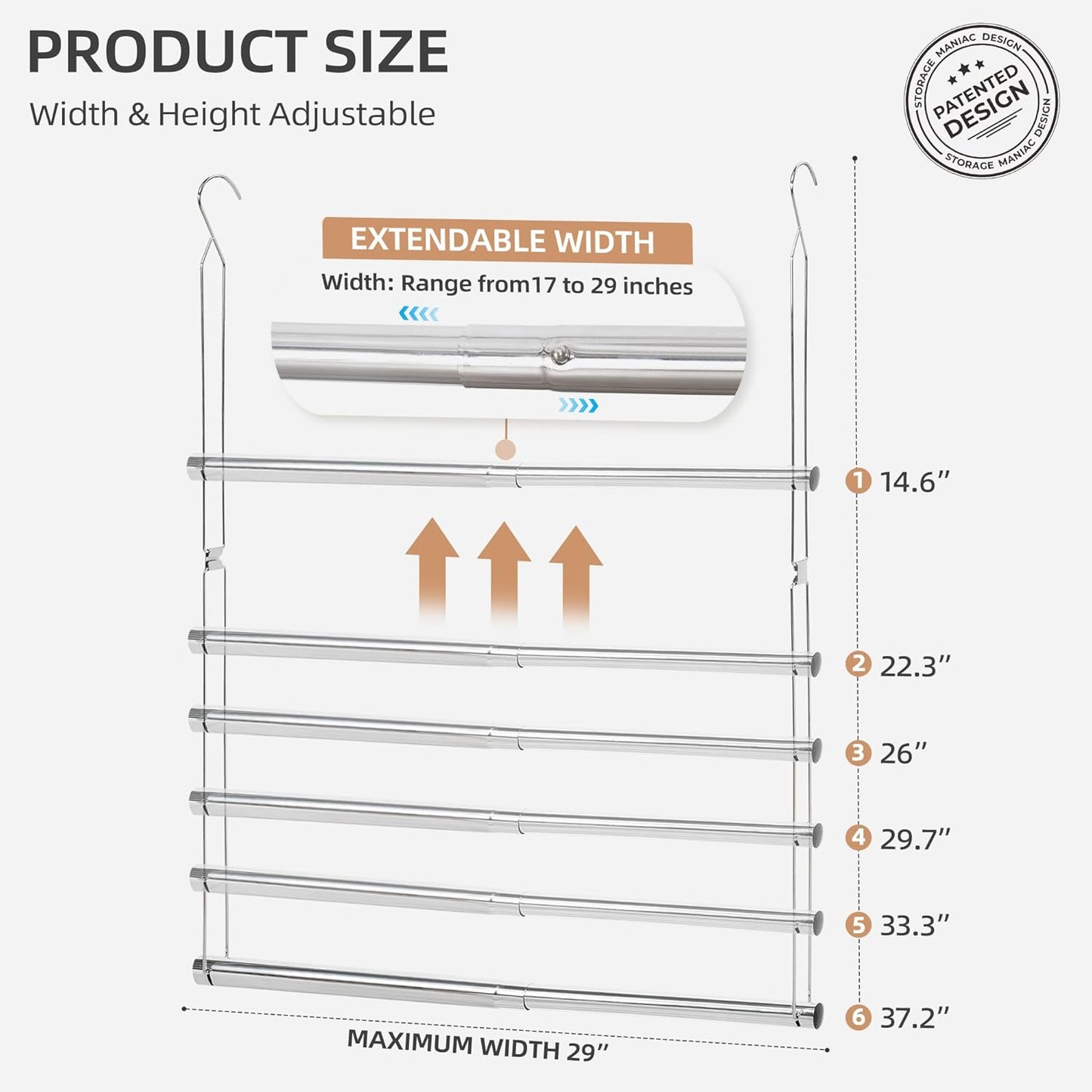 Storage Maniac Adjustable Closet Hanging Rod - Space-Saving Organizer | 2 Pack Chrome