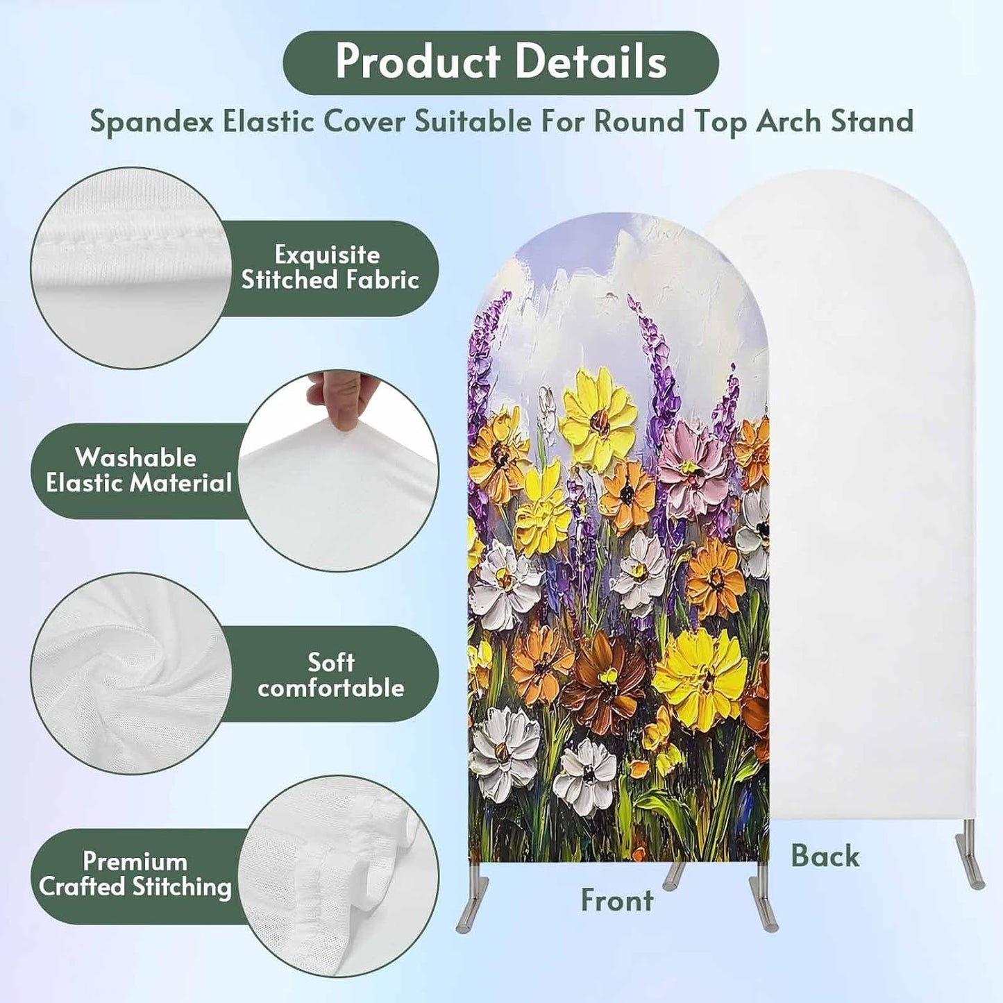 Jnbasdffb 7.2 Vintage Flowers Wedding Arch Cover,Stretchy Spandex Arch Backdrop Stand Covers FT,Spring Rustic Oil
