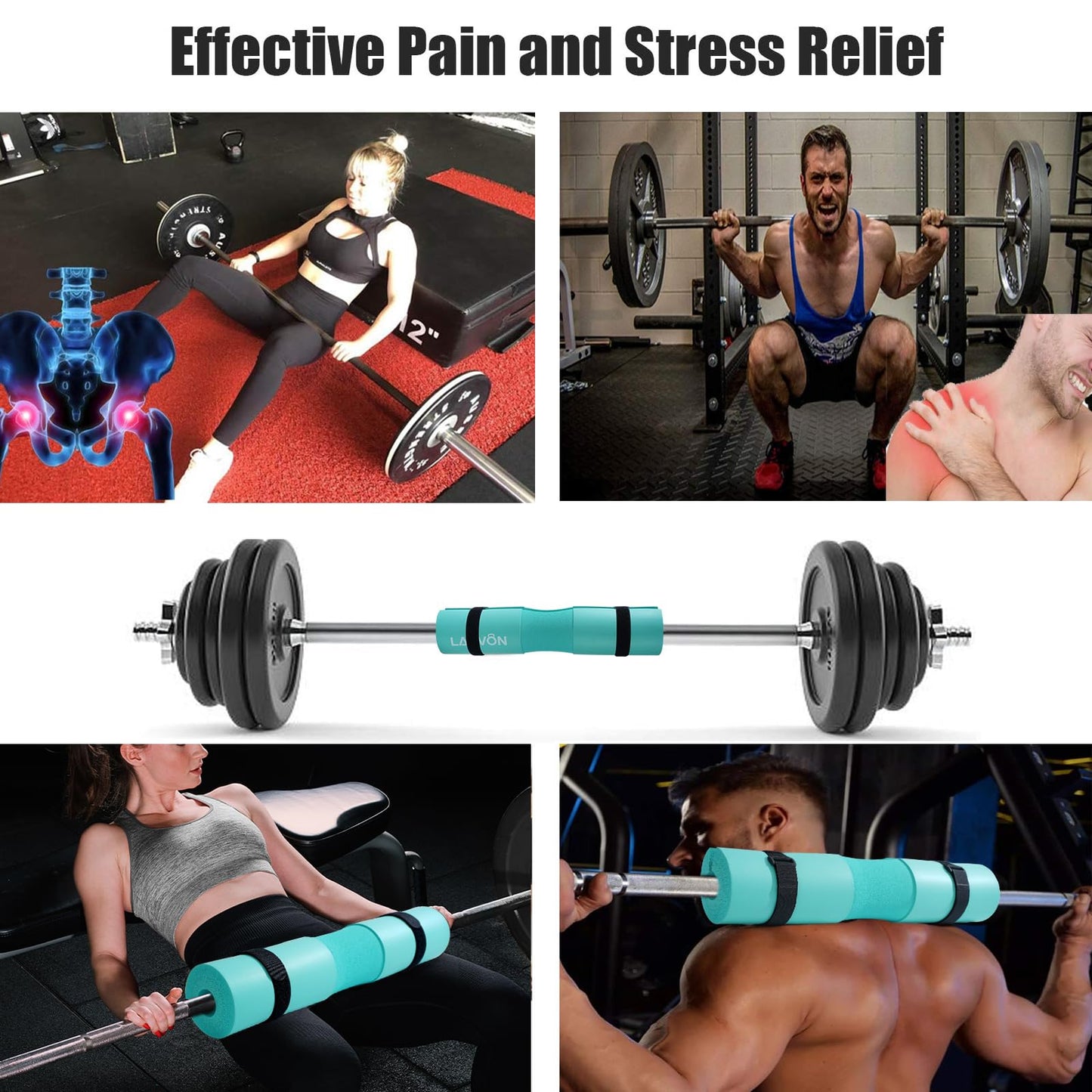 Squat Pad - Foam Barbell Pad for Squats Cushion, Lunges & Bar Padding for Hip Thrusts - Standard Weight Bar Pad - Provides Cushion to Neck and Shoulders While Training (light blue)
