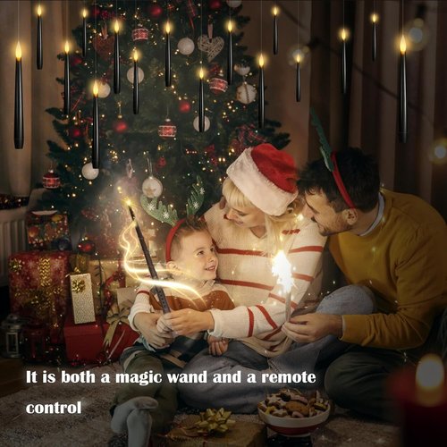 Kakoya Flameless Floating Candles - 12 Pcs LED Taper Candles with Remote for Halloween Decor | Black
