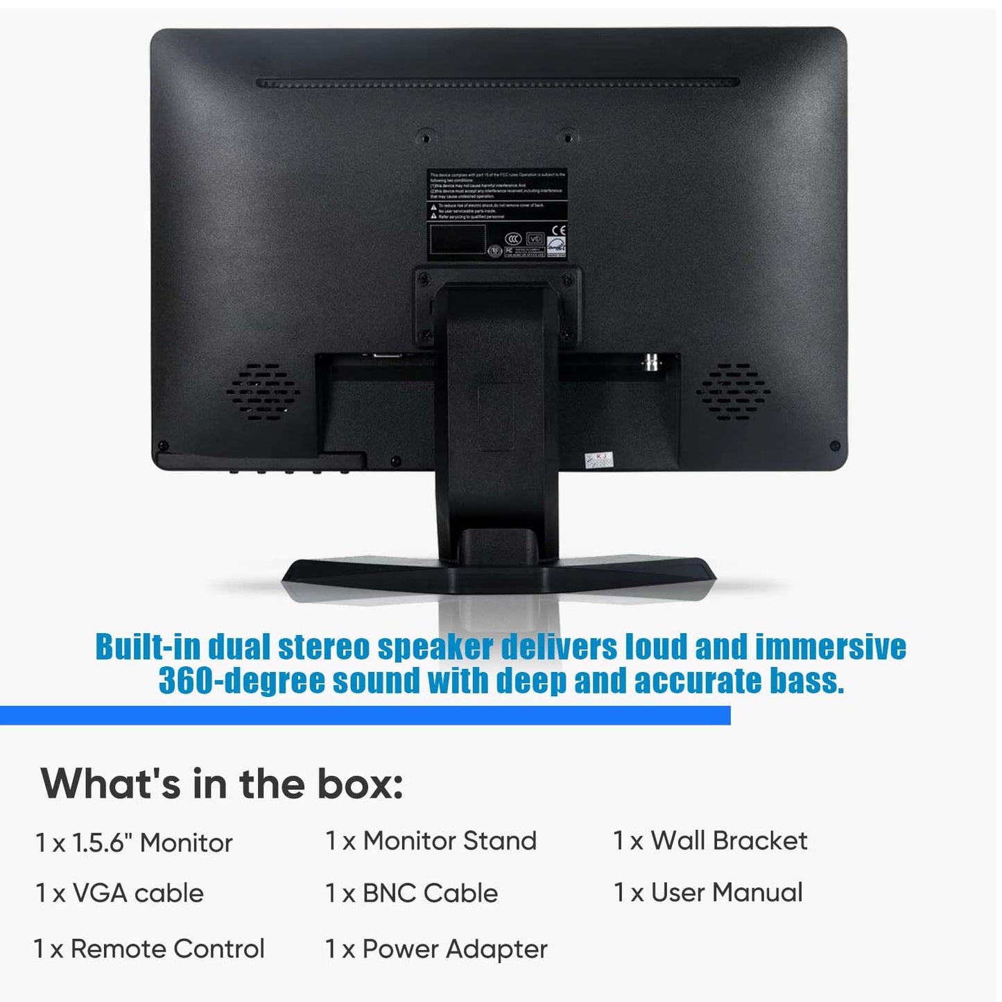JaiHo 15.6-Inch Professional Security Monitor, 1920x1080P CCTV Screen with Metal Housing, BNC HDMI VGA AV USB, Industrial Display for DVR NVR System, 24/7 Reliable Security Surveillance