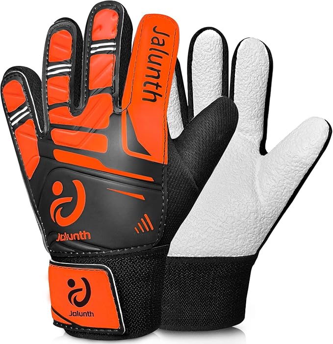 Jalunth Soccer Goalie Gloves Kids Youth Goalkeeper Field Player Gloves Boys Girls Training Grip Goal Keeper Glove Age 4-14 Years Old with Upgraded Anti-Skid Latex Palm