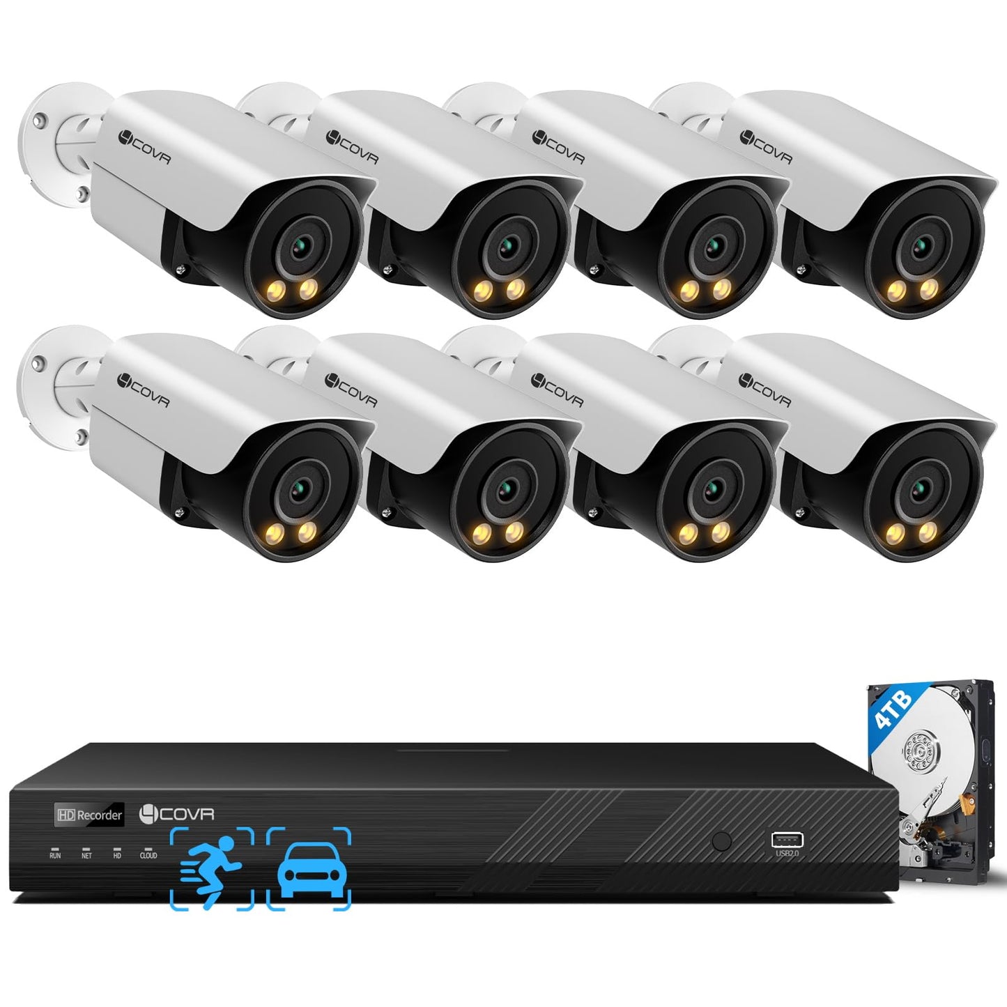 4COVR 12MP Security Camera System PoE for Business, 2-Way Audio Talk, Person Vehicle Detection & Smart Color Night Vision, 16 Channel NVR 4TB HDD, 8Pcs 12MP Wired IP Bullet Cameras IP67, LY37EYAM1608