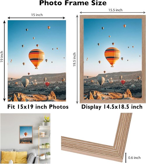 JCJMY 15x19 Picture Frame - Rustic Brown Wall Gallery Frame for Horizontal & Vertical Photos