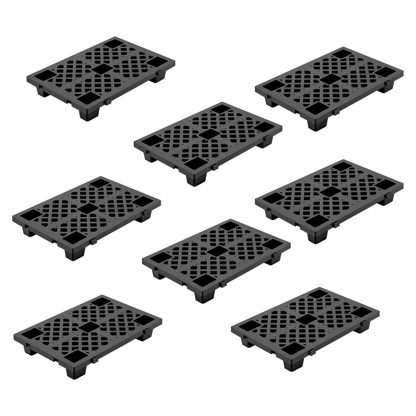 GarveeTech 8 Pcs Plastic Pallet, Modular Stackable Ventilation Pallet, 2200lbs Capacity Heavy-Duty Forkliftable Tray for Garage, Workshop, Easy to Clean, 23.6"l x 15.7"w x 3.9"h
