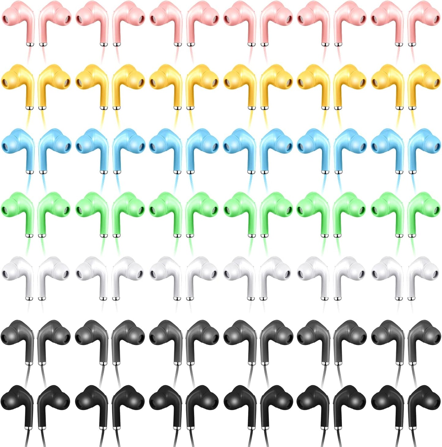 50 Pack 3.5mm Bulk Earbud Headphones with Mic Assorted Colors Student in Ear Earbuds Classroom Wired Ear Buds