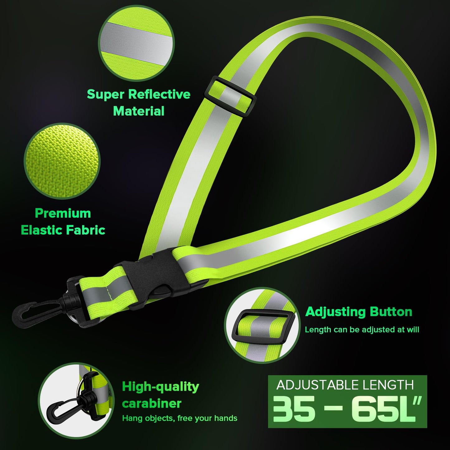 Reflective Sash for Night Walking, High Visibility Running Safety Gear with 2Pcs Reflective Armbands, Adjustable Cross-Body Reflective Belt for Men Women Kids, Essential Gear for Jogging Dog Walking