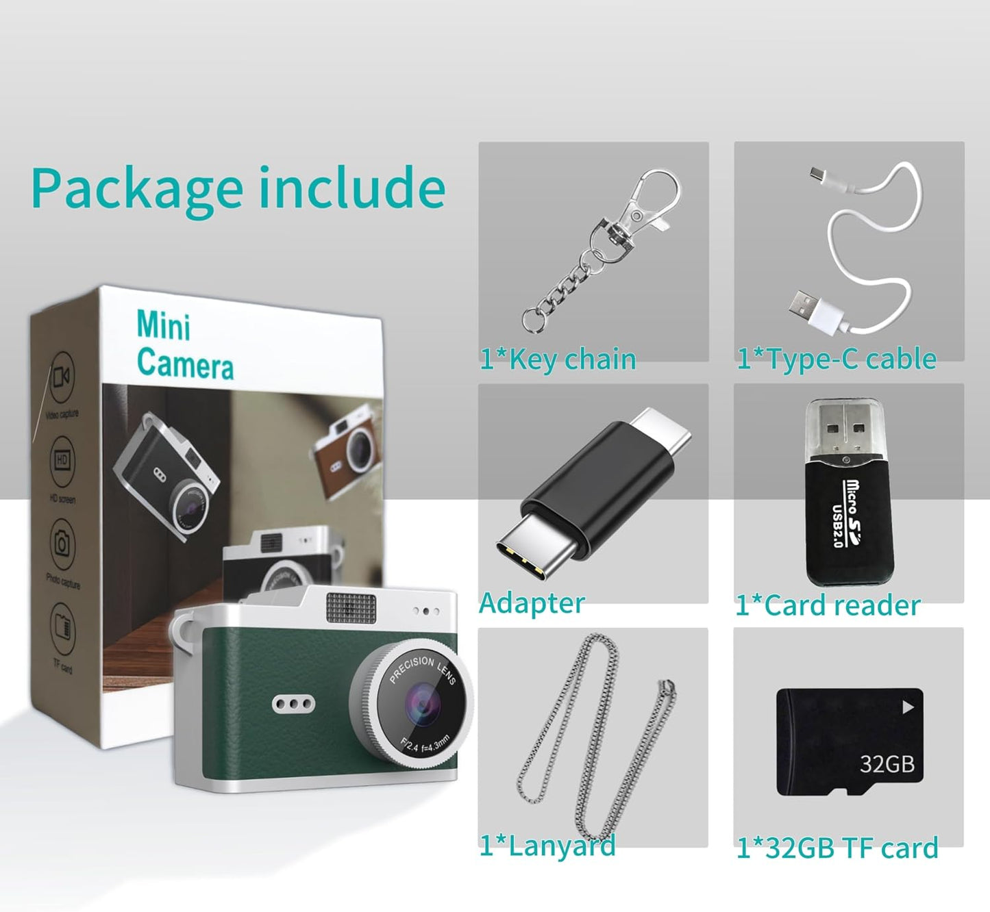 Sumuyo 1080P 32GB Mini Keychain Camera, Tiny Digital Camera, Pocket Video Recorder with Card, Fun Gifts for Kids