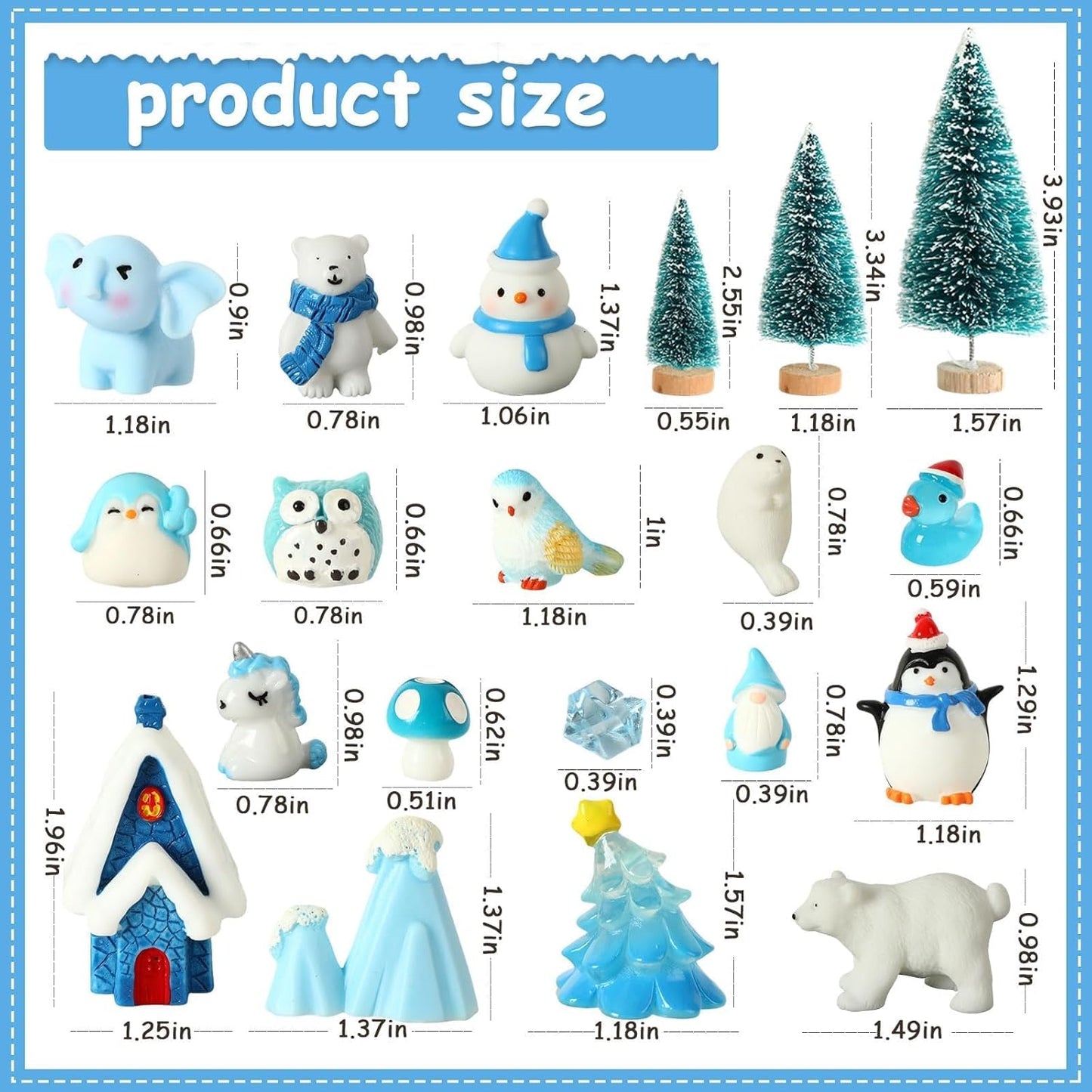 PETKNOWS Miniature Winter Figurines - Blue Theme Ice Cube Ornaments for Christmas Desktop Decor