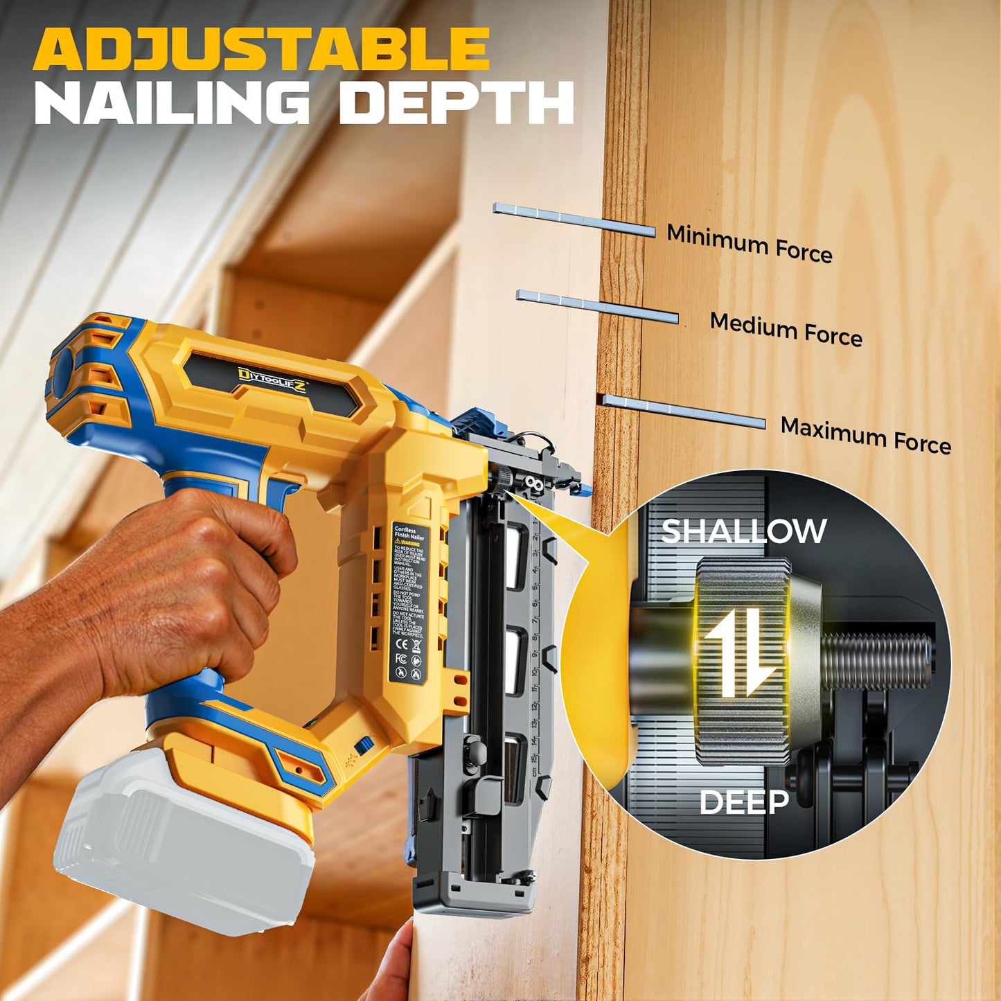 Cordless 16GA Finish Nailer Compatible with Dewalt Battery, 3/4 to 2-1/2 Inch Straight Power Motor Tool 20V,Tool-Free Adjustment, Dual Firing Modes Brad Nail Gun for Finish Work, Tool Only, 5.7LBS