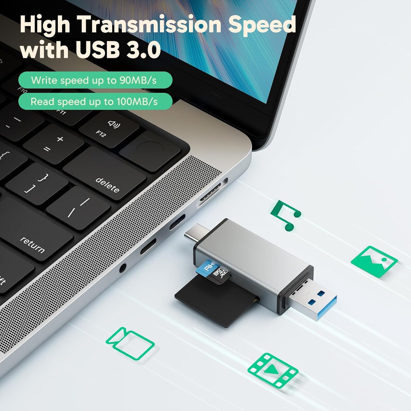 AKASO 3.0 SD Card Reader - USB Type C to Micro SD Card Adapter, Memory Card Reader for SD/Micro SD/SDHC/SDXC Card