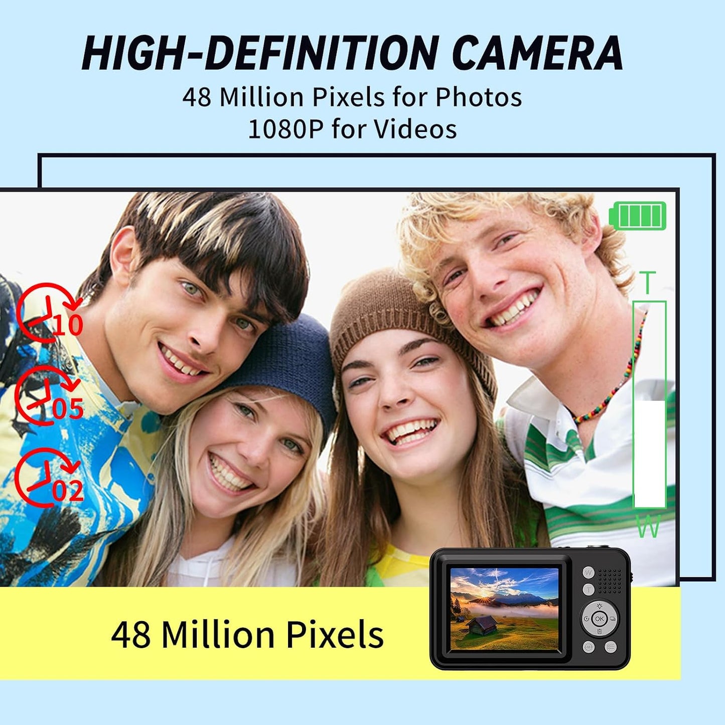 Yehtreh 16X 32GB Digital Cameras FHD Camera for Kid Boys Girls Compact Digital Point and Shoot Camera with Zoom Card