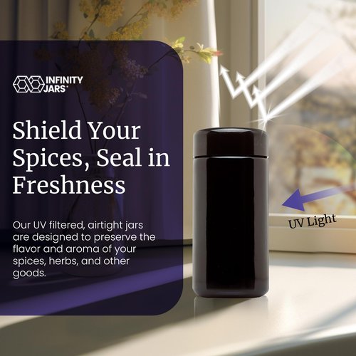 Infinity Jars Tall Screw Top Jar 200 Ml (6.7 fl oz), UV Black Glass Airtight Smell-Proof Container for Coffee, Tea, Dried Goods, Refillable Tall Jar for Long-Term Kitchen Storage Pack 10
