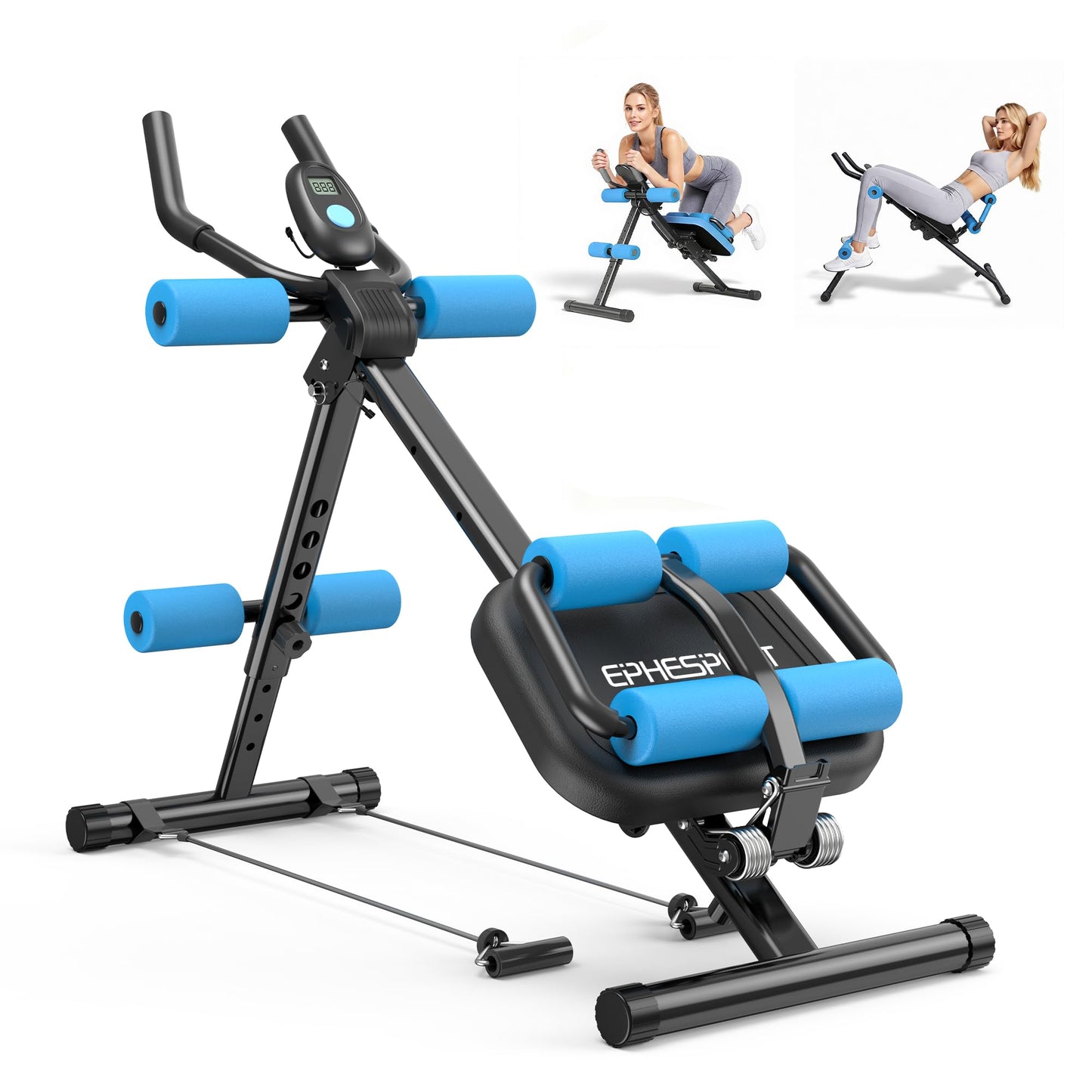 EPHESPORT Multifunctional Ab Machine, Adjustable Ab Workout Equipment, Ab ＆ Sit Up Machine for Stomach Workout, Foldable Abdominal Trainer With Knee and Back Protection, Full Body Workout for Home Gym (Blue)
