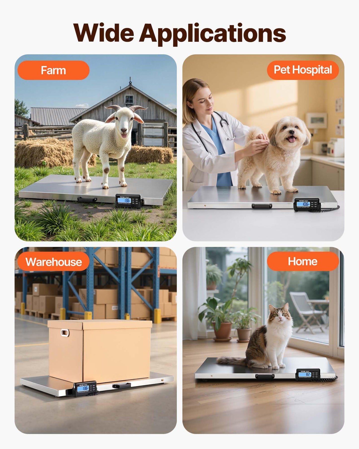 VEVOR 880Lbs x 0.2Lbs Livestock Scale Shipping Scales Large Platform 40.6x20.9Inch Stainless Steel Vet Scale Industrial Floor Scale Large Animal Dog Pig Scale Goat Weight Scale Pet Digital Scale